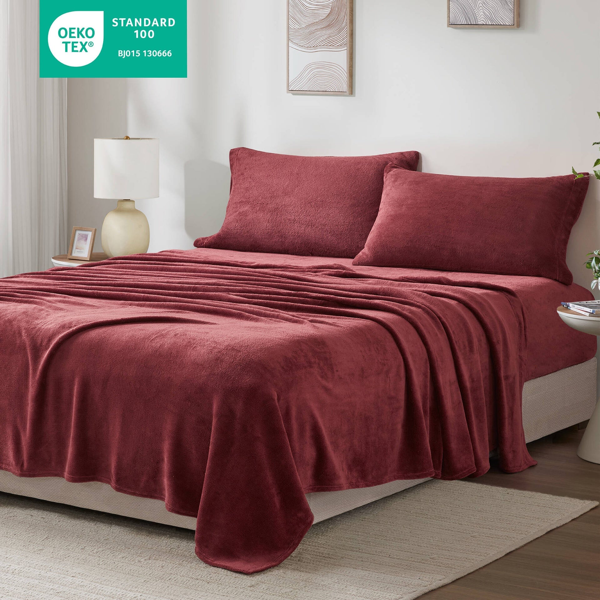 3 PCS Twin Micro Plush Sheet Set Burgundy