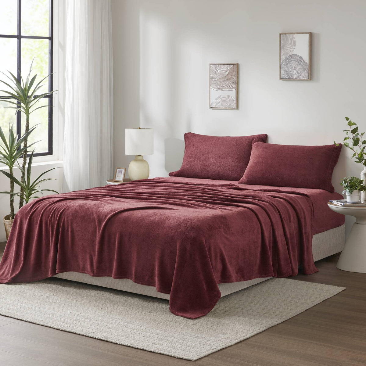 3 PCS Twin Micro Plush Sheet Set Burgundy