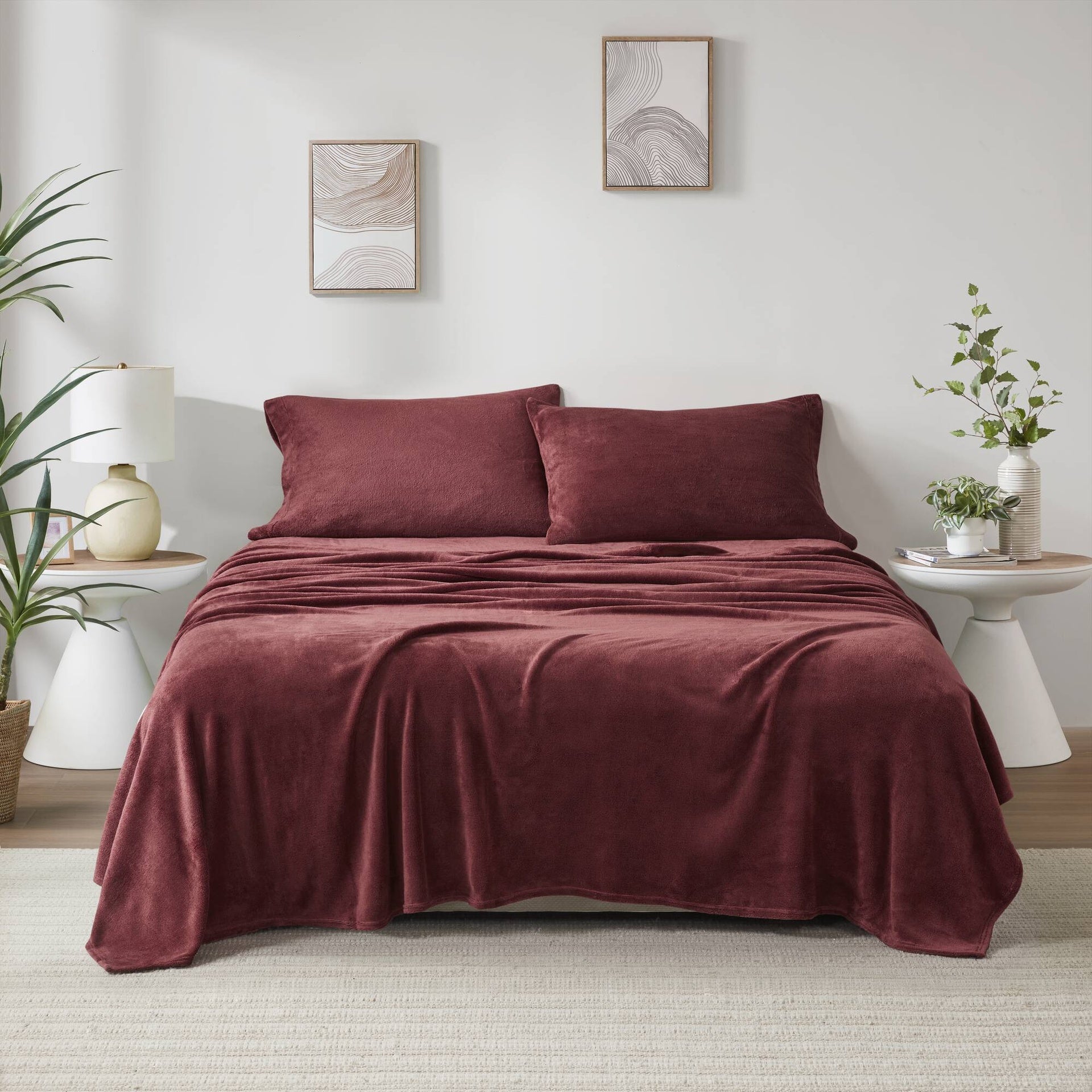 3 PCS Twin Micro Plush Sheet Set Burgundy