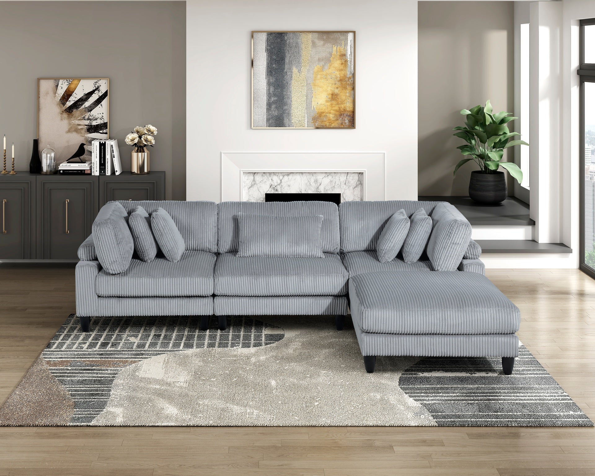 Living Room Furniture Armless Chair Gray Corduroy Upholstery 1pc Armless Chair Soft Cushion Solid Wood Legs
