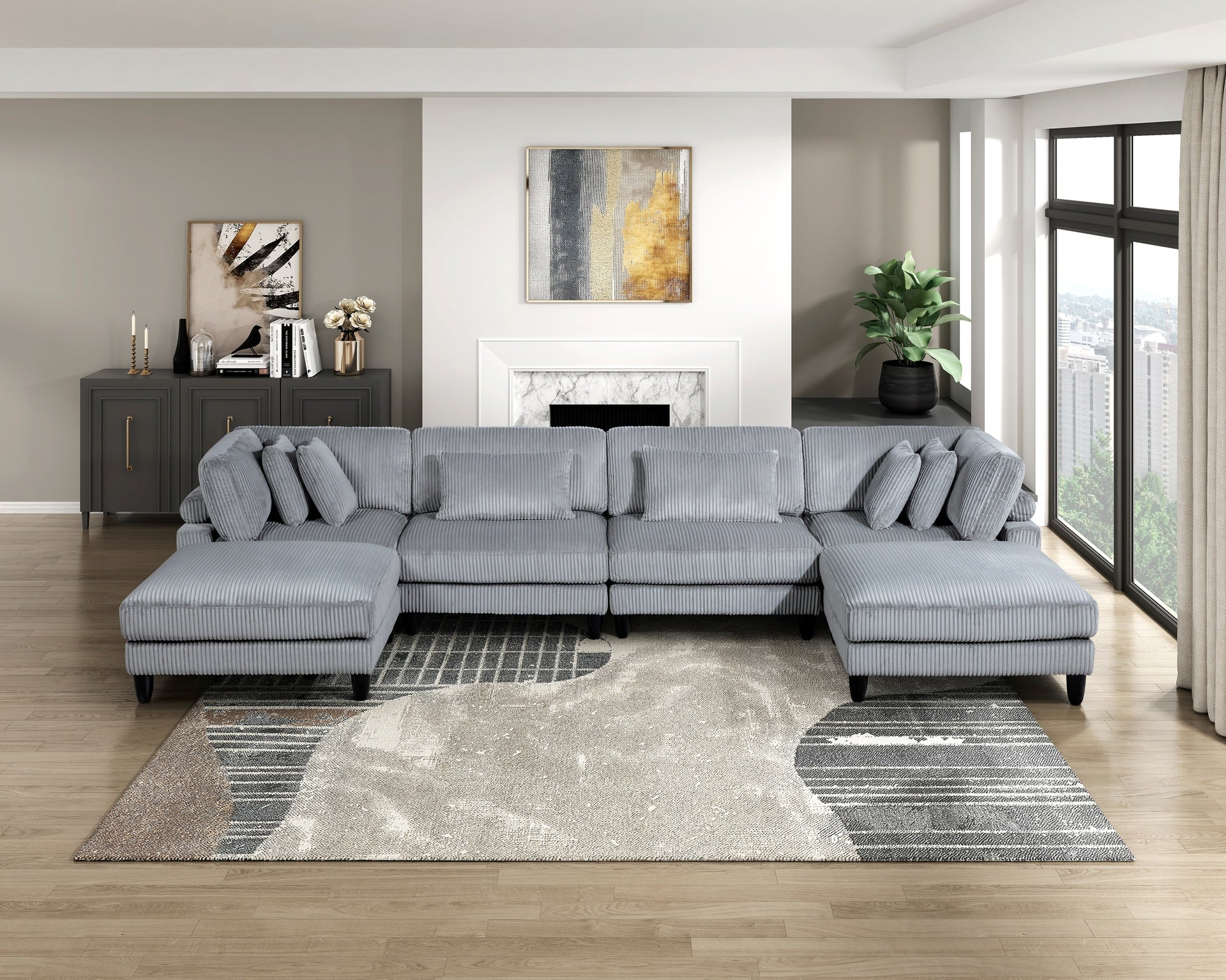 Living Room Furniture Armless Chair Gray Corduroy Upholstery 1pc Armless Chair Soft Cushion Solid Wood Legs