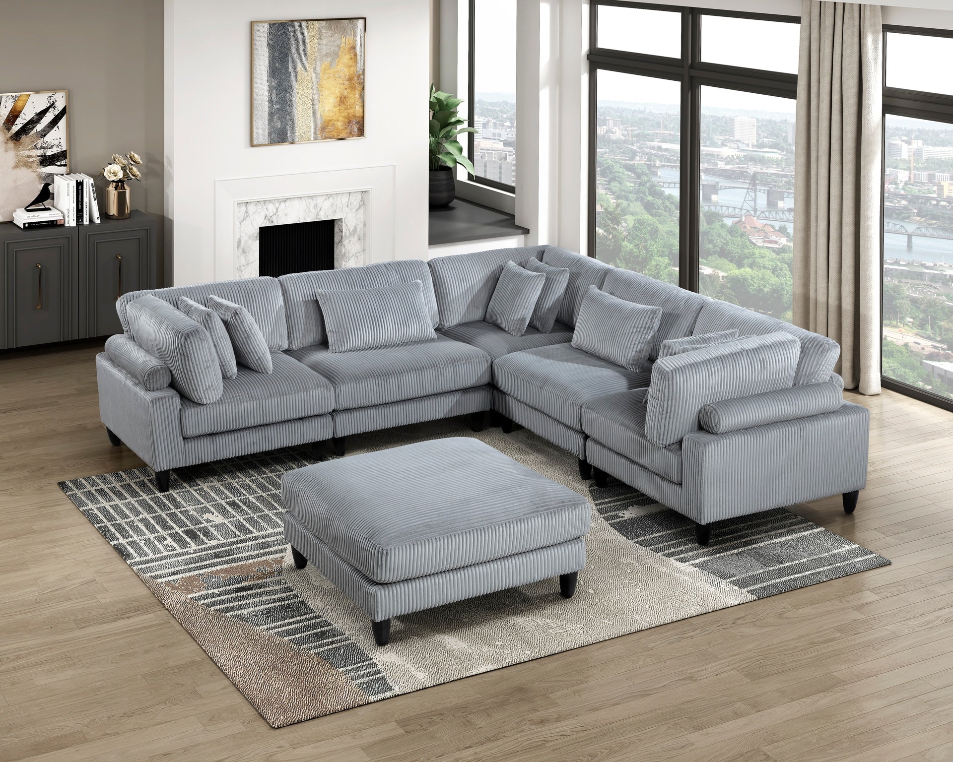 Living Room Furniture Armless Chair Gray Corduroy Upholstery 1pc Armless Chair Soft Cushion Solid Wood Legs