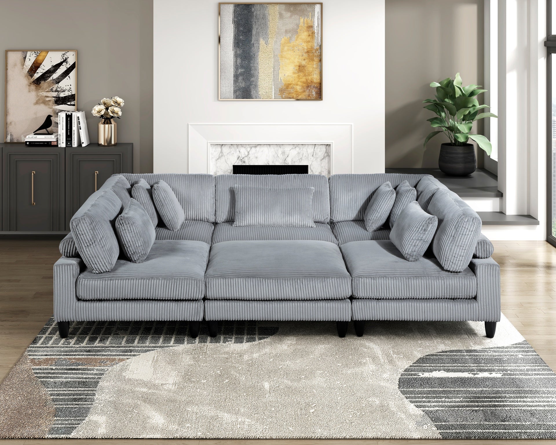 Living Room Furniture Armless Chair Gray Corduroy Upholstery 1pc Armless Chair Soft Cushion Solid Wood Legs