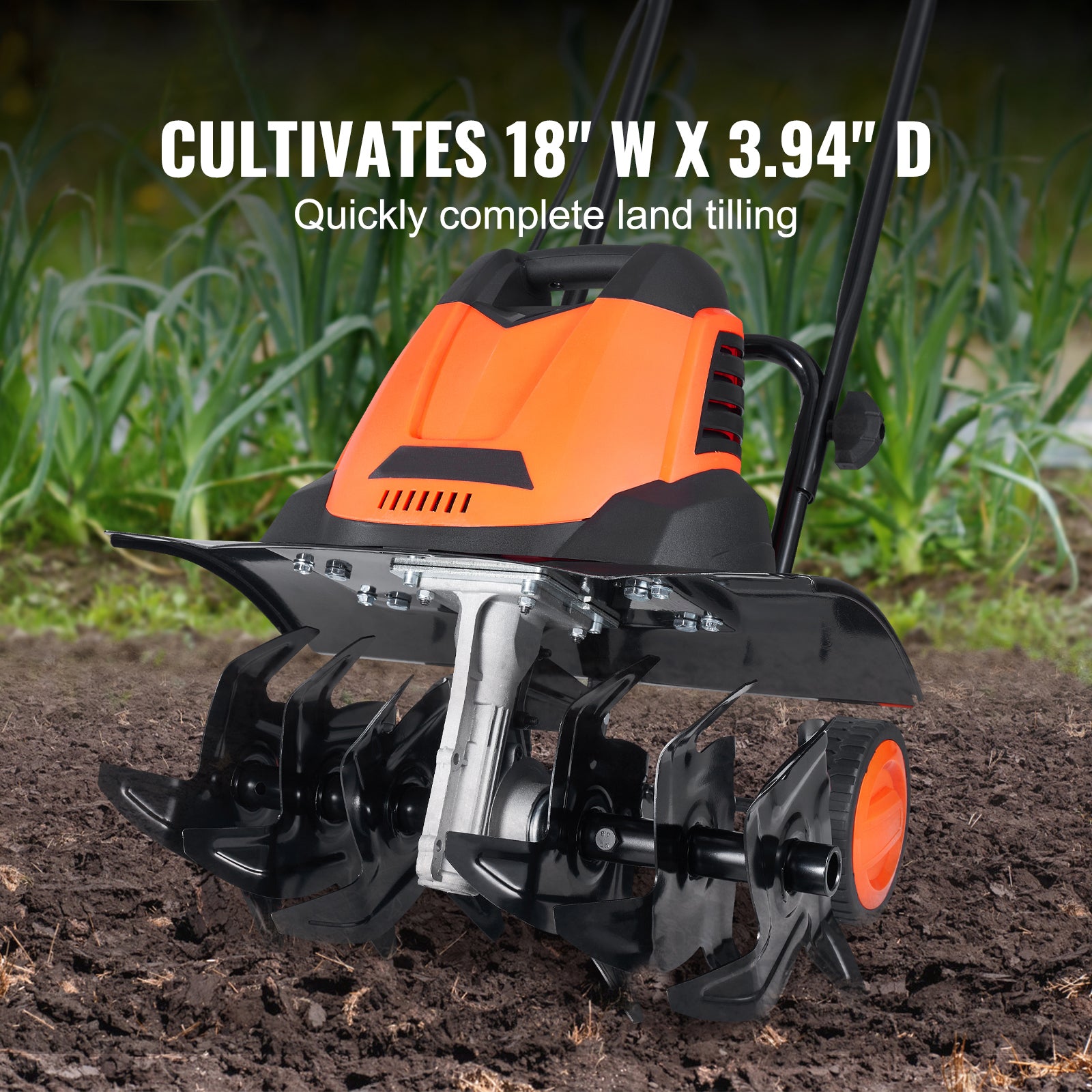 12 Amp Electric Tiller, 18" Tilling Width 3.94" Tilling Depth Corded Electric Tiller/Cultivator, Steel Mn Tines, Rototiller for Garden Lawn Soil Digging