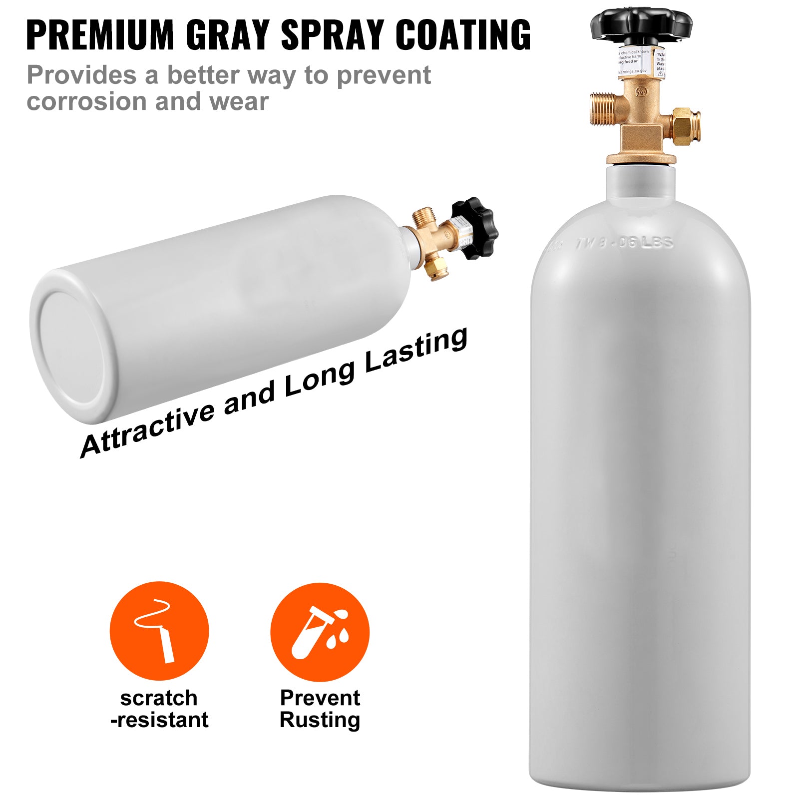 5 Lbs CO2 Tank Aluminum Gas Cylinder, Brand New CO2 Cylinder with Gray Spray Coating, CO2 Tank with CGA320 Valve, For Draft Soda Beer