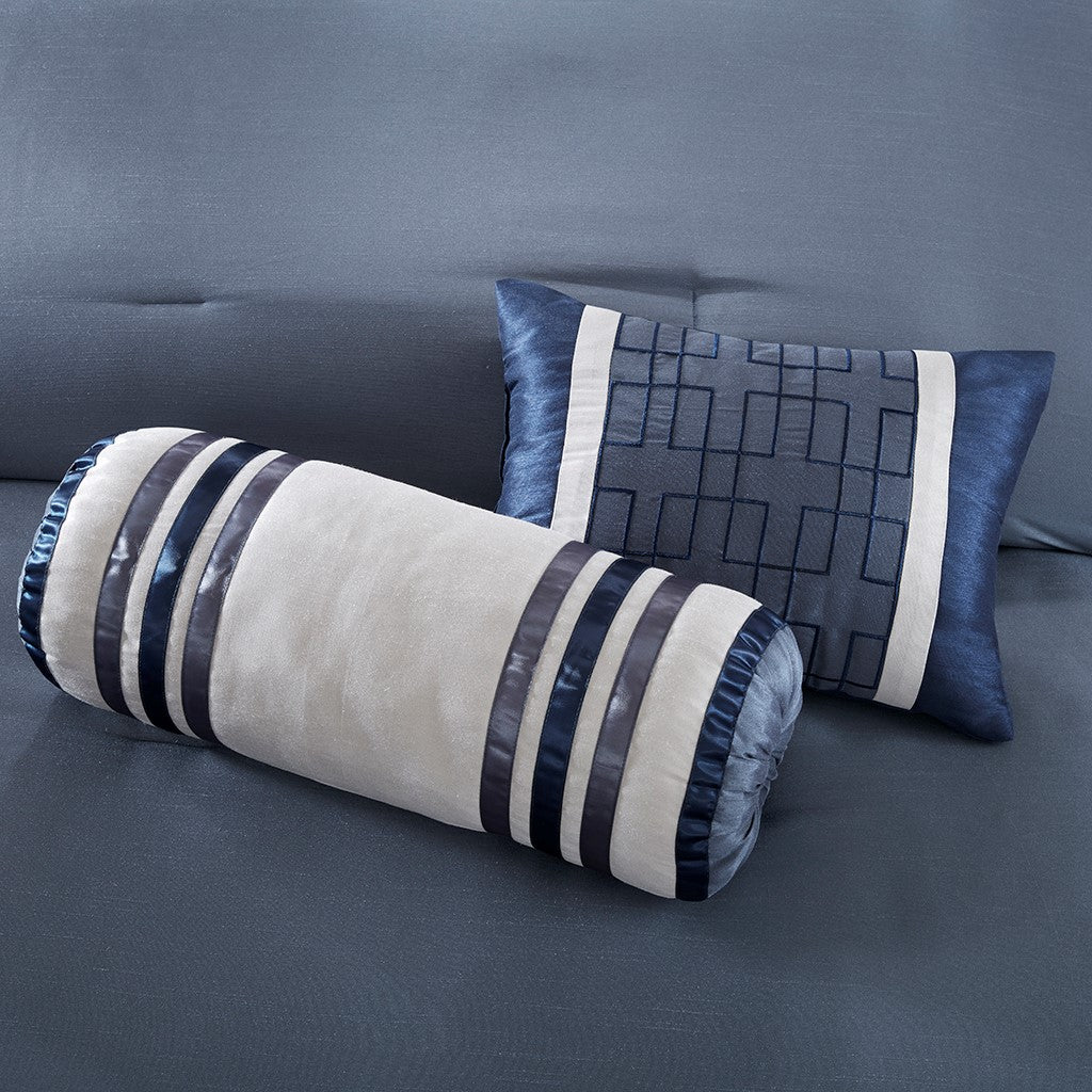 7 Piece Comforter Set Navy Queen