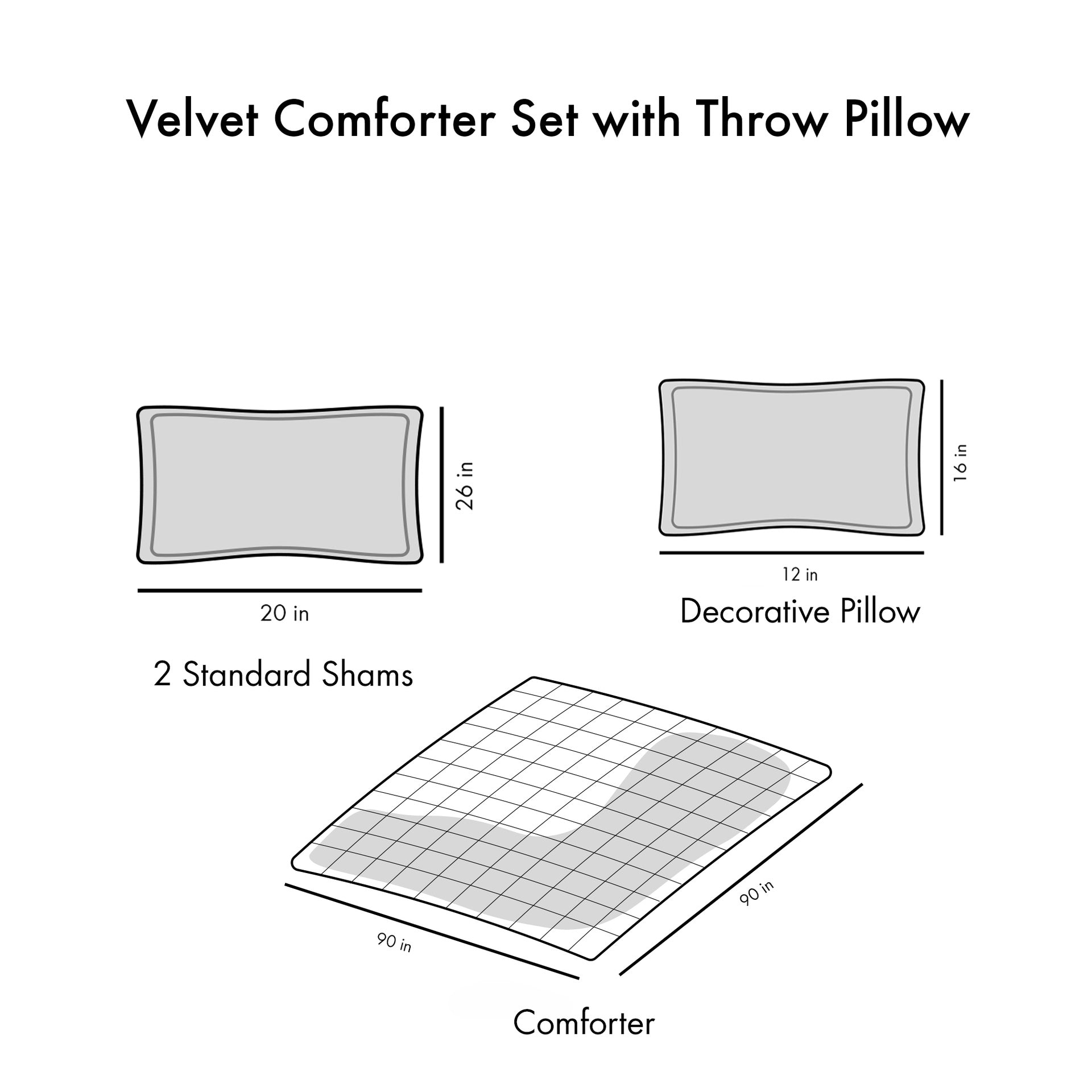 Full/Queen Velvet Comforter Set with Throw Pillow