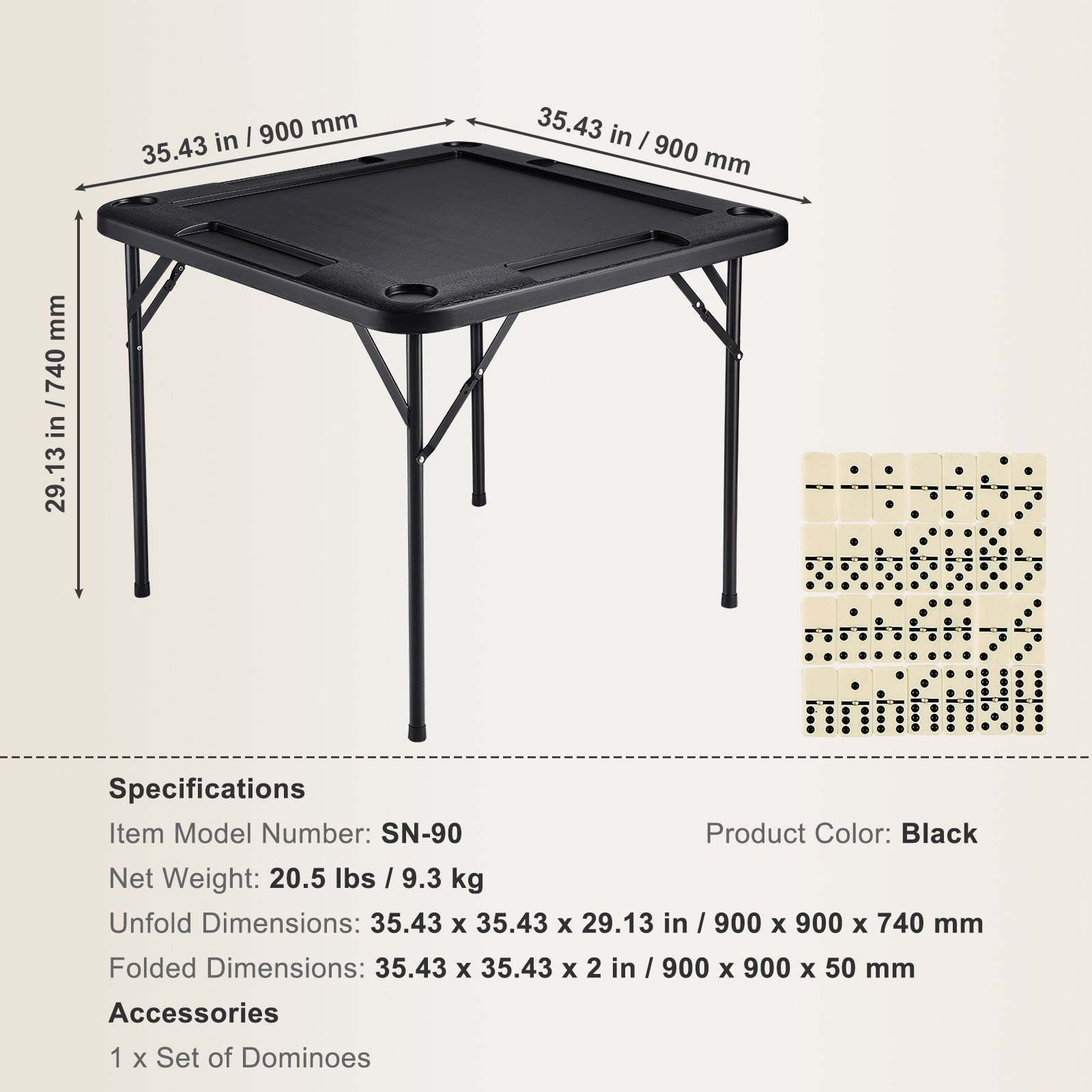 Mahjong Table 4 Player Folding Card Table & 4 Cup Holders Chip Trays Black