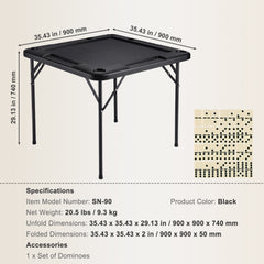 Mahjong Table 4 Player Folding Card Table & 4 Cup Holders Chip Trays Black