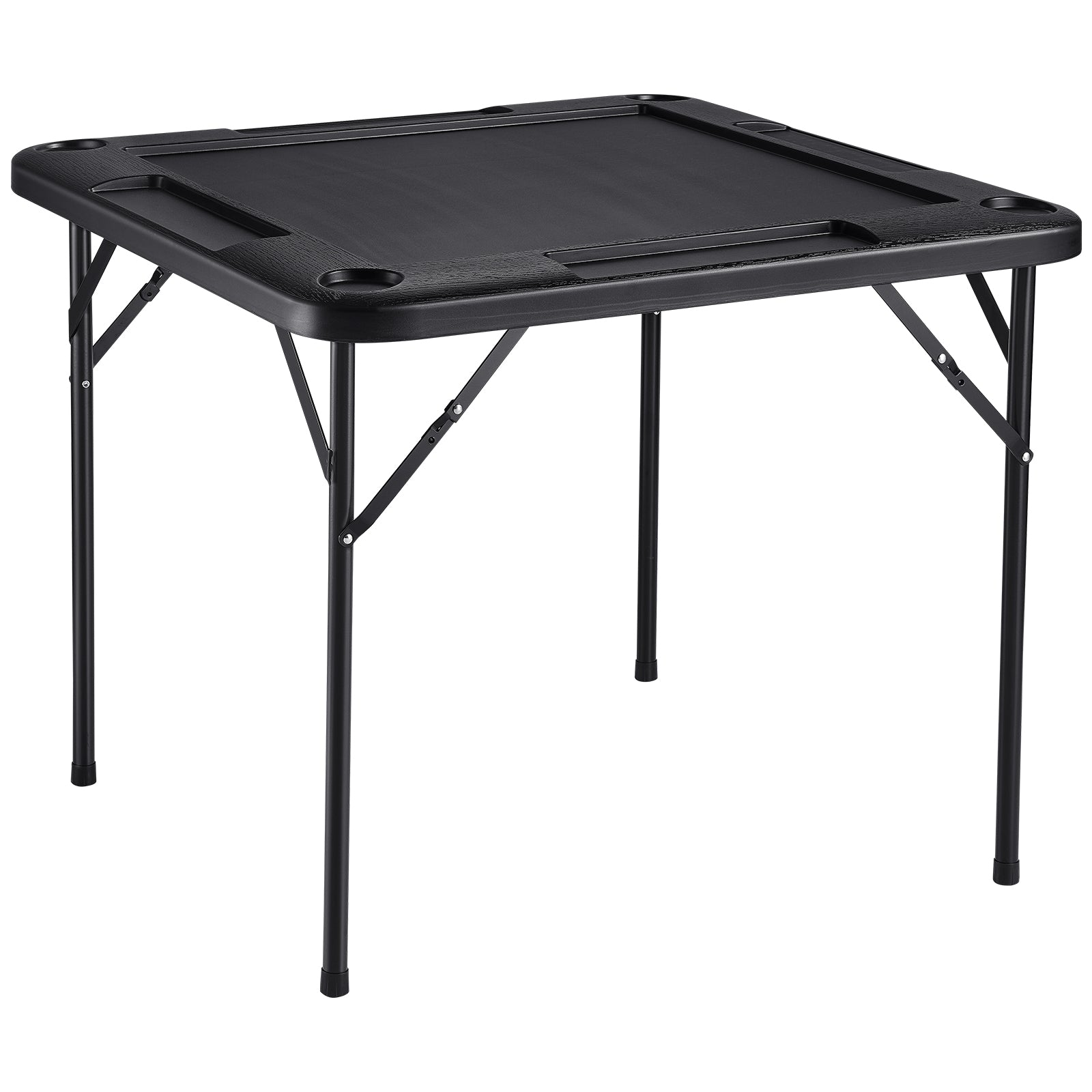 Mahjong Table 4 Player Folding Card Table & 4 Cup Holders Chip Trays Black
