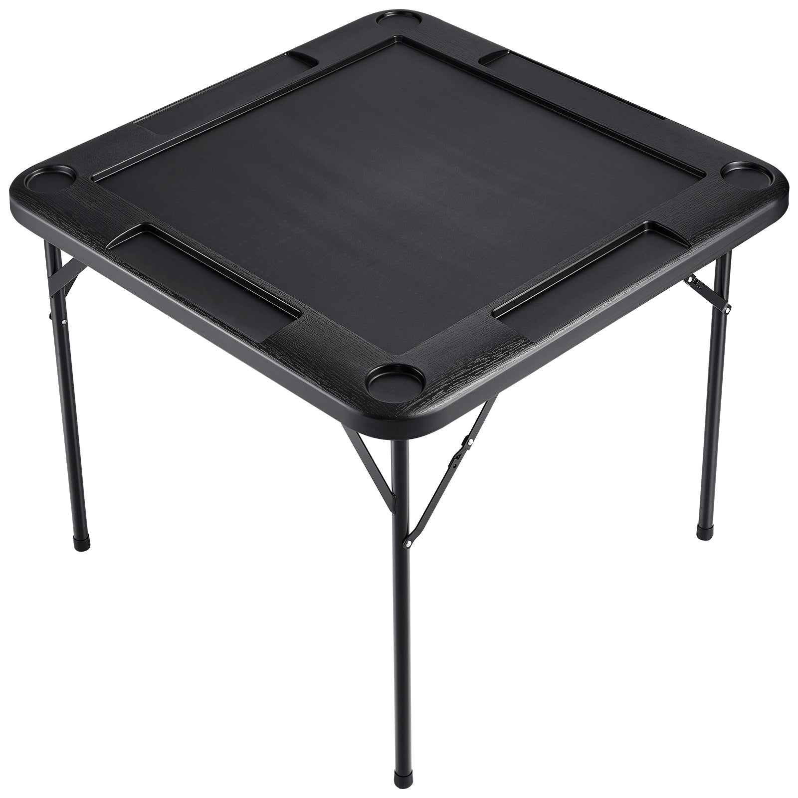Mahjong Table 4 Player Folding Card Table & 4 Cup Holders Chip Trays Black