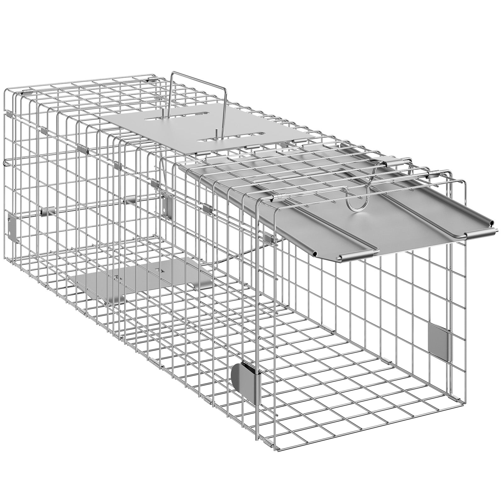 Live Animal Cage Trap, 24" x 8" x 8" Humane Cat Trap Galvanized Iron, Folding Animal Trap with Handle for Rabbits, Stray Cats, Squirrels, Raccoons, Groundhogs and Opossums