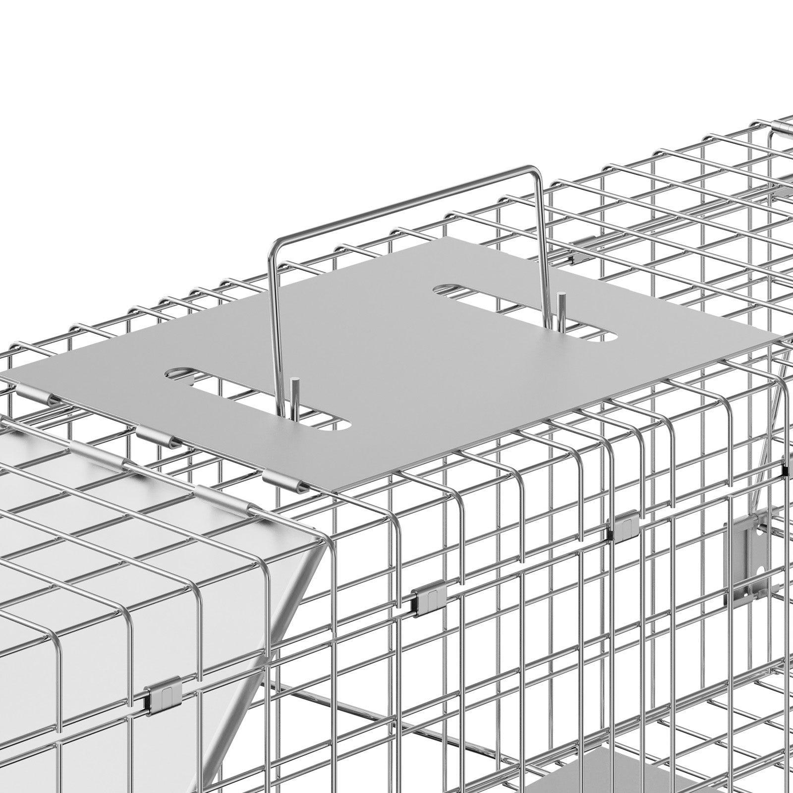 Live Animal Cage Trap, 24" x 8" x 8" Humane Cat Trap Galvanized Iron, Folding Animal Trap with Handle for Rabbits, Stray Cats, Squirrels, Raccoons, Groundhogs and Opossums