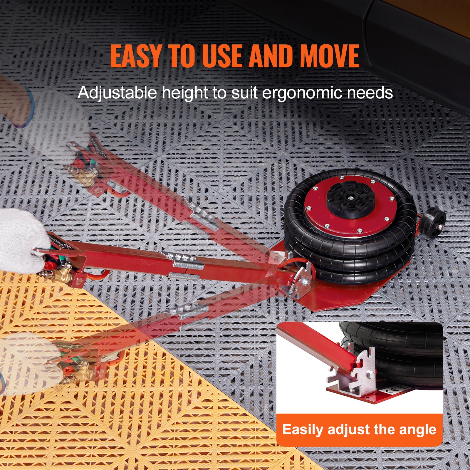 Air Jack, 3 Ton/6600 lbs Triple Bag Air Jack, Airbag Jack with Six Steel Pipes, Lift up to 17.7", 3-5 s Fast Lifting Pneumatic Jack, with Adjustable Long Handle for Cars, Garages, Repair (Red)