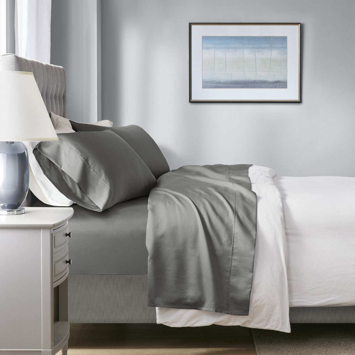 4-Piece King HeiQ Smart Temperature Cotton Blend Sheet Set, Charcoal