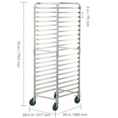 Bun Pan Rack, 20-Tier Commercial Bakery Racks with Brake Wheels, Aluminum Racking Trolley Storage for Half & Full Sheet, Speed Rack For Kitchen Home, Bread Baking Equipment, 26"L x 20.4"W x 70"H