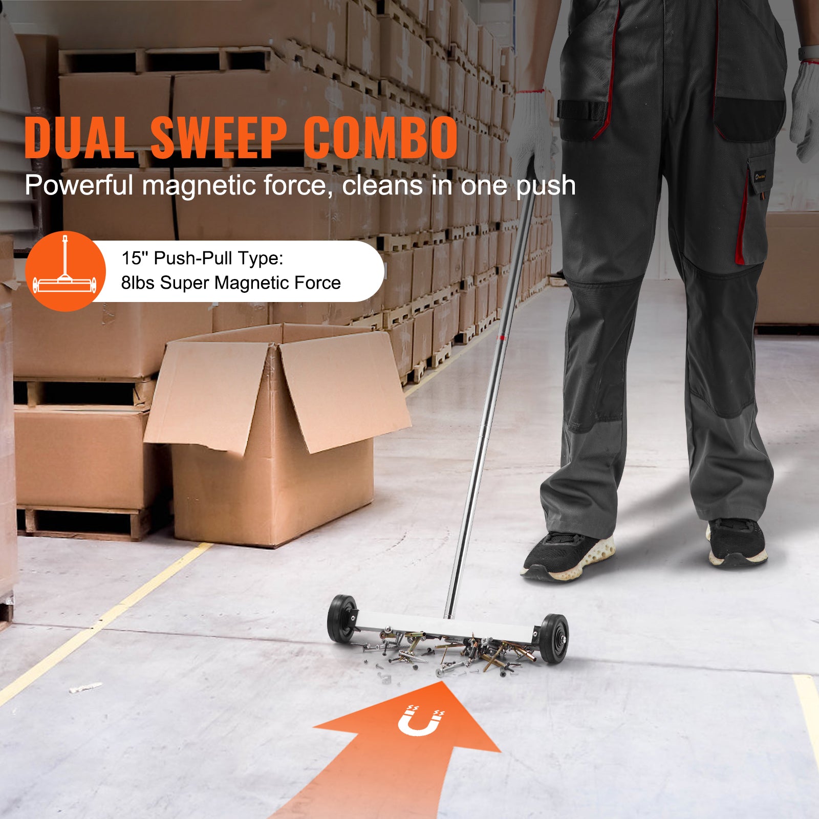 Magnetic Sweeper with Wheels 15inch Mini 8 lbs Capacity Adjustable Handle