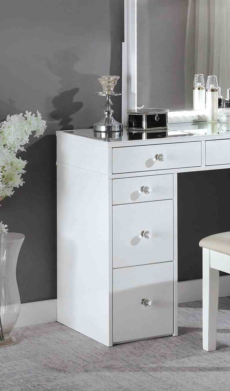 Contemporary Style 1pc Vanity Set 3mm Mirror LED Lights Storage Drawers Wooden Glides White Finish Stool Included Bedroom Furniture