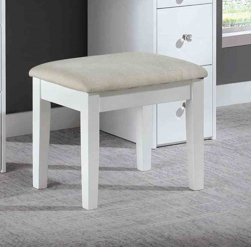 Contemporary Style 1pc Vanity Set 3mm Mirror LED Lights Storage Drawers Wooden Glides White Finish Stool Included Bedroom Furniture
