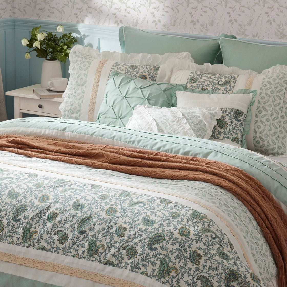 9 Piece Cotton Percale Comforter Set Aqua Queen