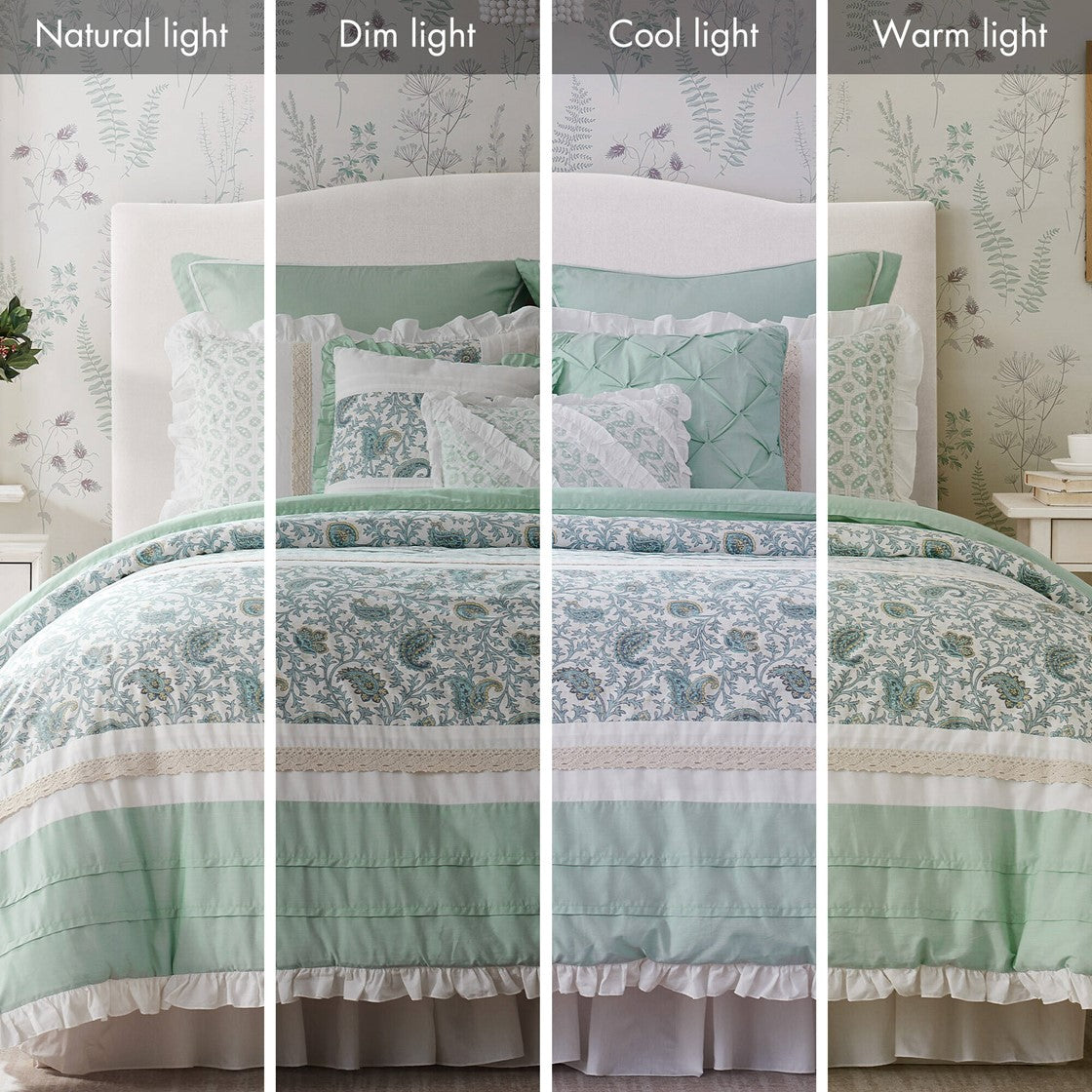 9 Piece Cotton Percale Comforter Set Aqua Queen