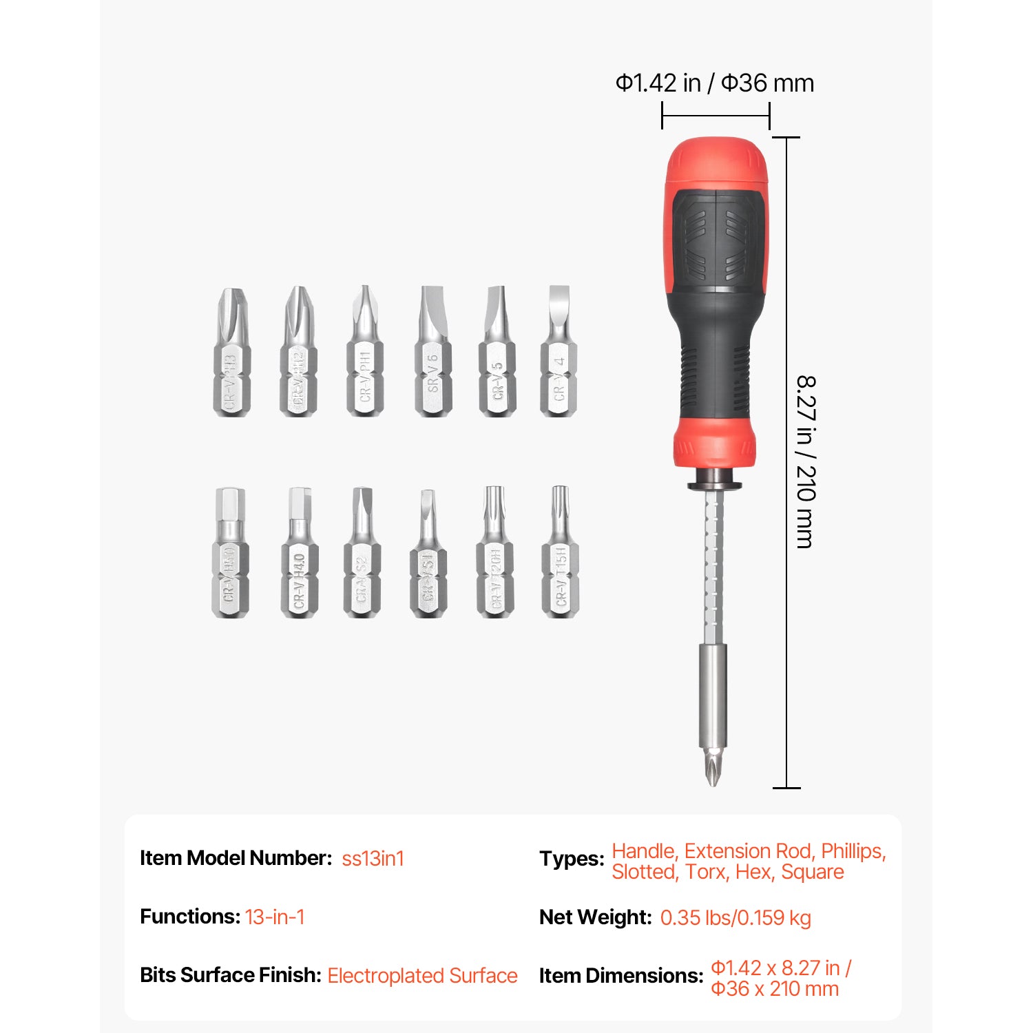13-Piece Screwdriver Set Magnetic Handle Torx Phillips Hand Tools for Sockets