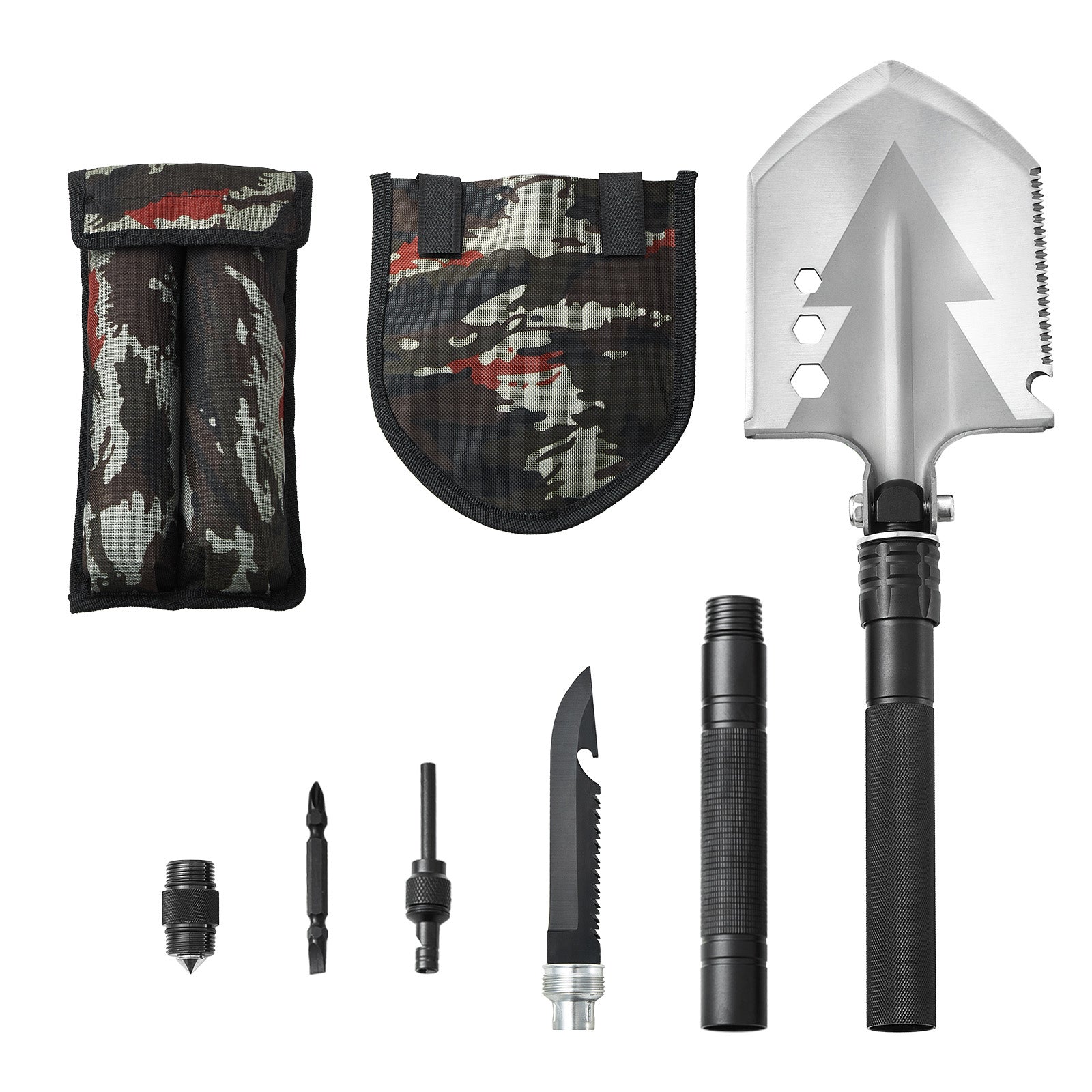 Survival Shovel 8 in 1 Camping Shovel Folding Multitool Portable Compact