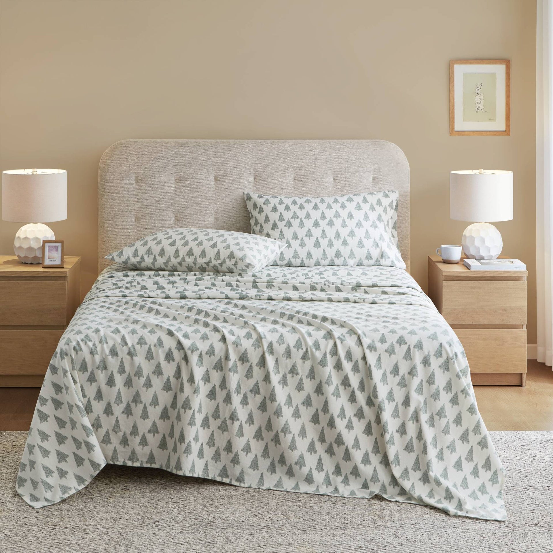 4-Piece Queen 100% Cotton Flannel Printed Sheet Set,Ikat tree