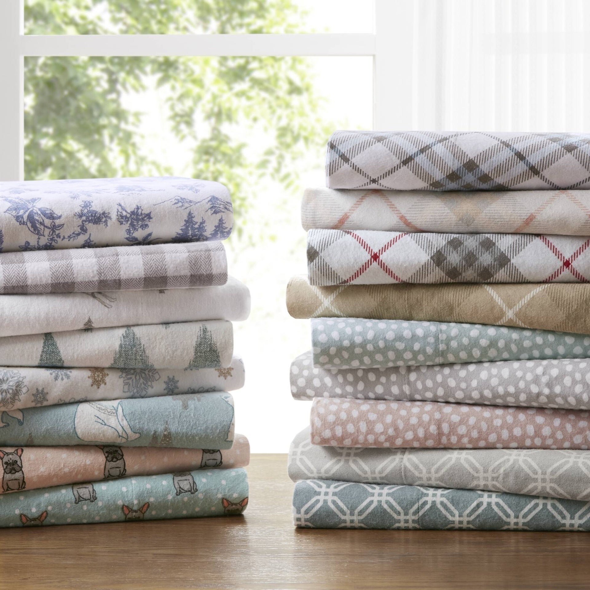 4-Piece Queen 100% Cotton Flannel Printed Sheet Set,Ikat tree