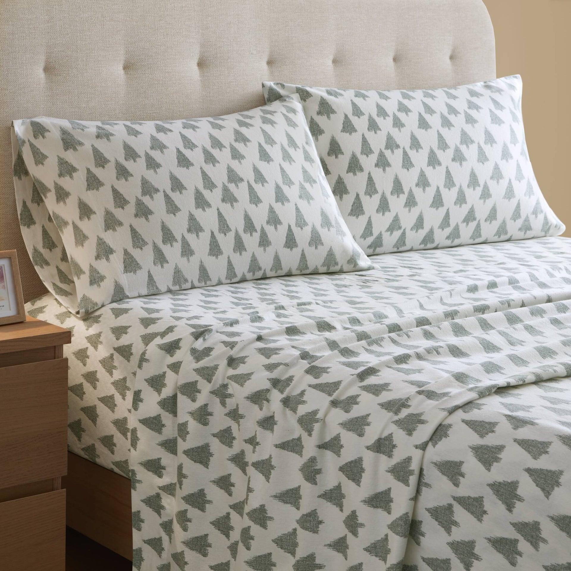 4-Piece Queen 100% Cotton Flannel Printed Sheet Set,Ikat tree