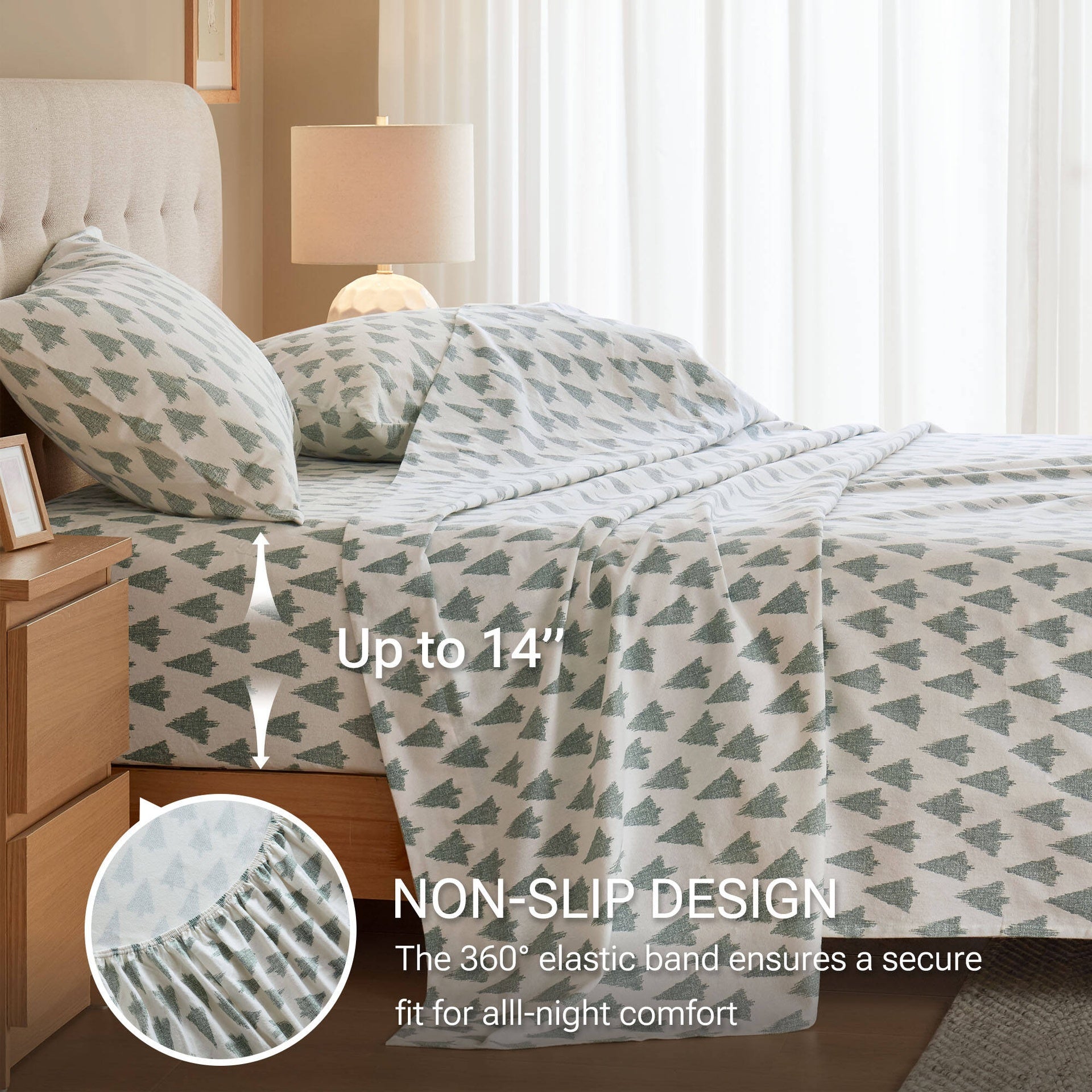 4-Piece Queen 100% Cotton Flannel Printed Sheet Set,Ikat tree