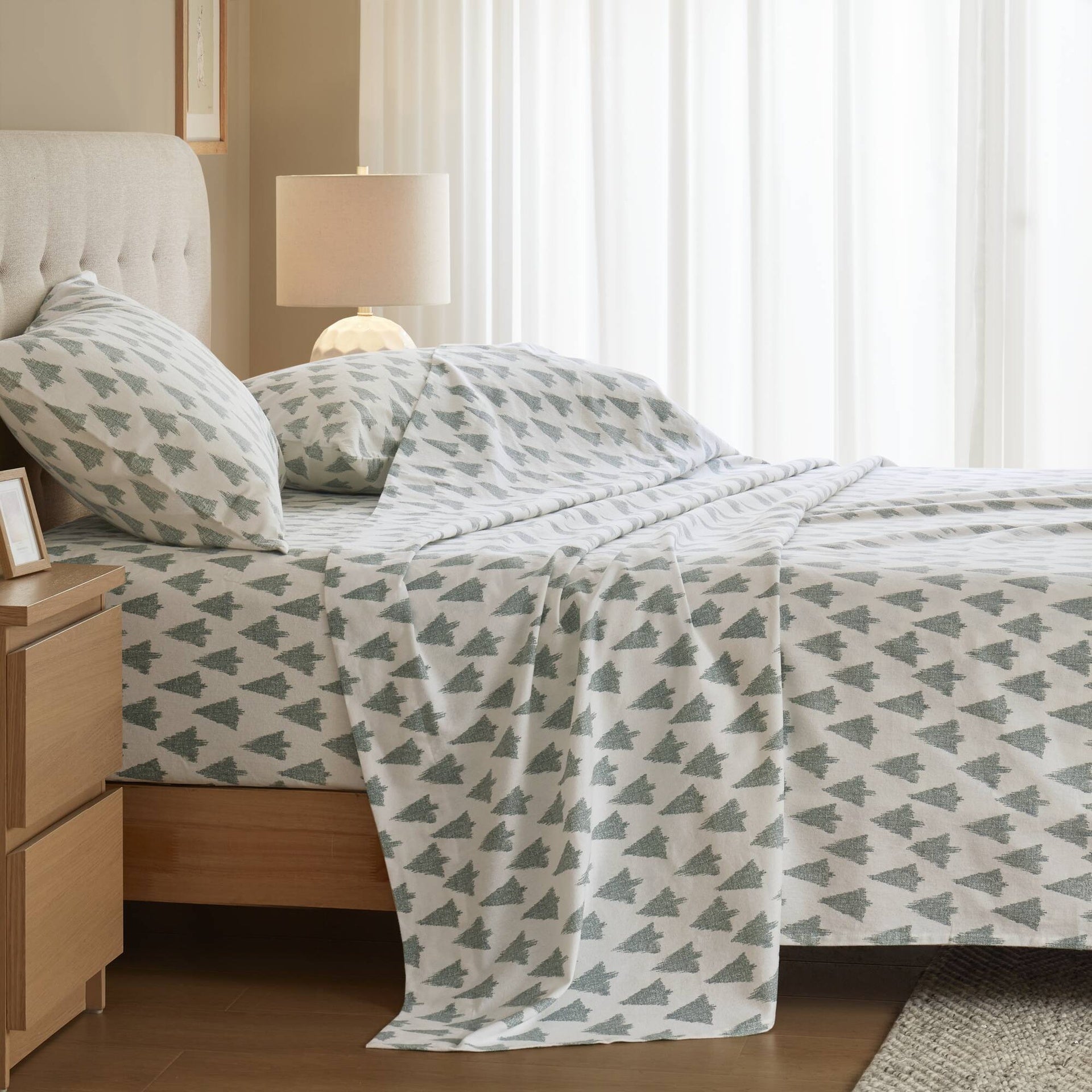 4-Piece Queen 100% Cotton Flannel Printed Sheet Set,Ikat tree