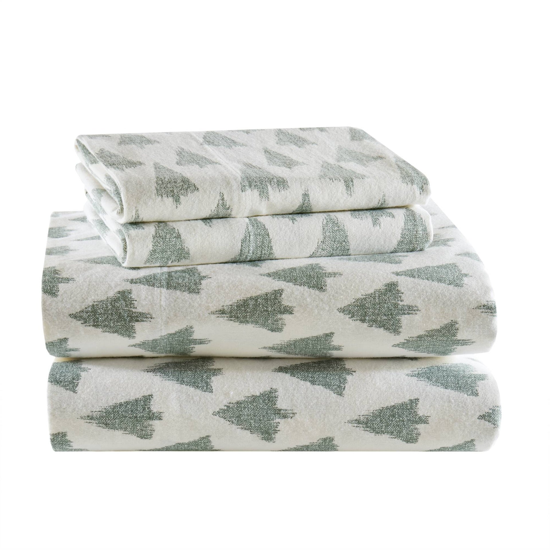 4-Piece Queen 100% Cotton Flannel Printed Sheet Set,Ikat tree