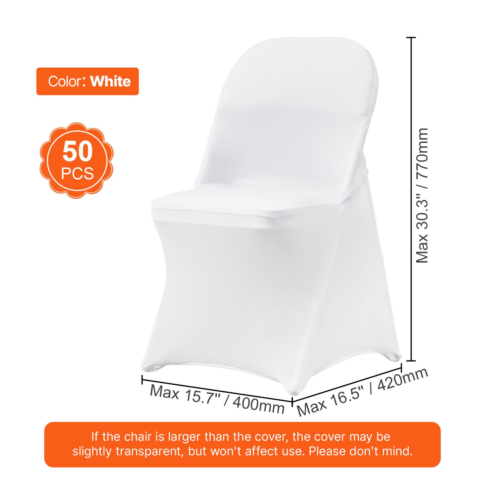 Stretch Spandex Folding Chair Covers, Universal Fitted Chair Cover, Removable Washable Protective Slipcovers, for Wedding, Holiday, Banquet, Party, Celebration, Dining (50PCS White)