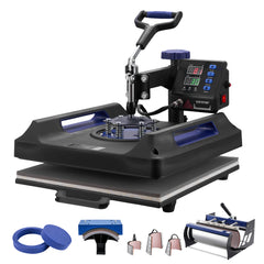 8 in 1 Heat Press Machine 15x15 in 30oz Tumbler Press T-Shirts Black+Blue