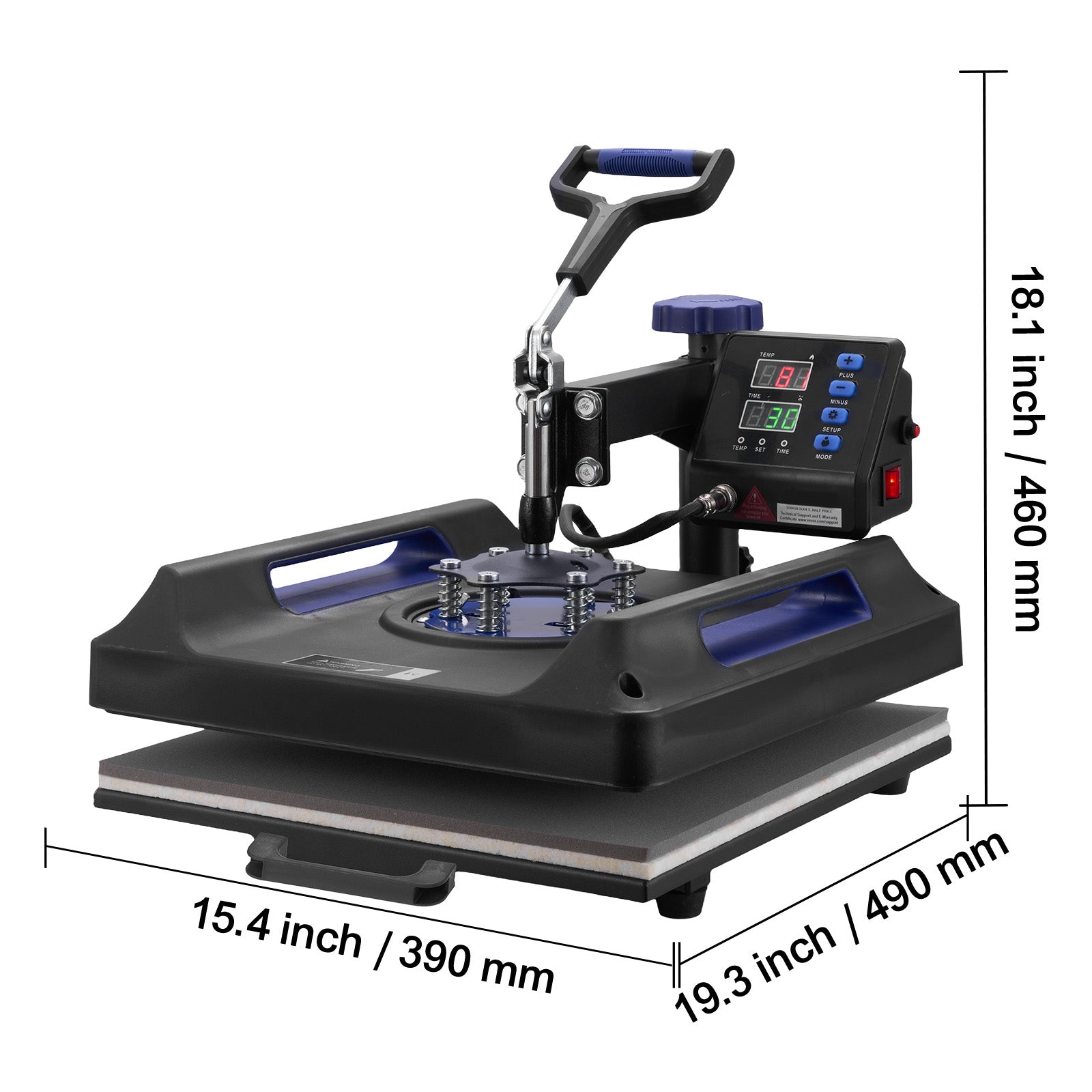 8 in 1 Heat Press Machine 15x15 in 30oz Tumbler Press T-Shirts Black+Blue