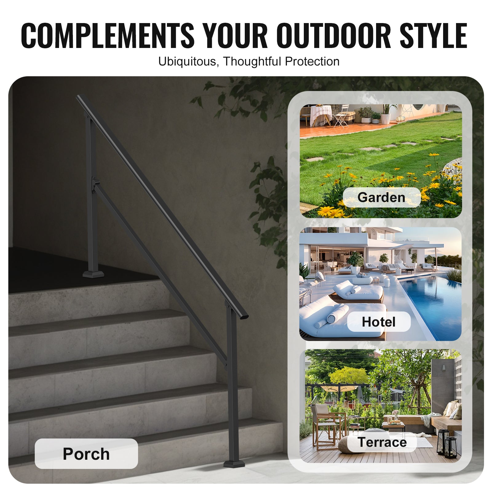 5-6 Handrails for Outdoor for Seniors Porch Deck Black Square Tube Steel