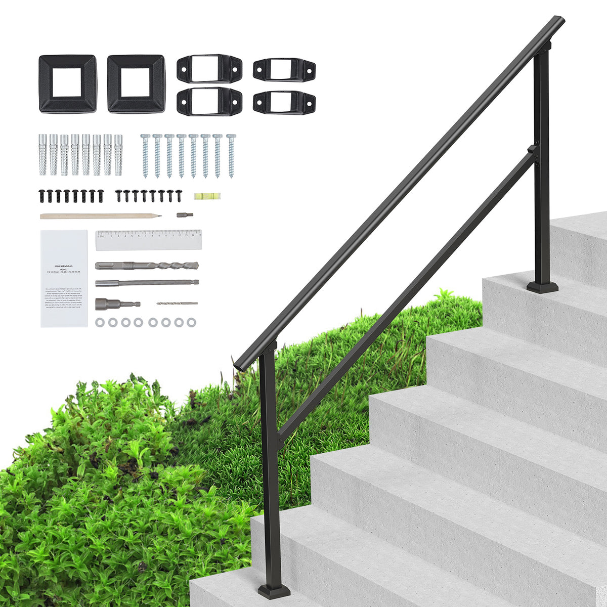 5-6 Handrails for Outdoor for Seniors Porch Deck Black Square Tube Steel