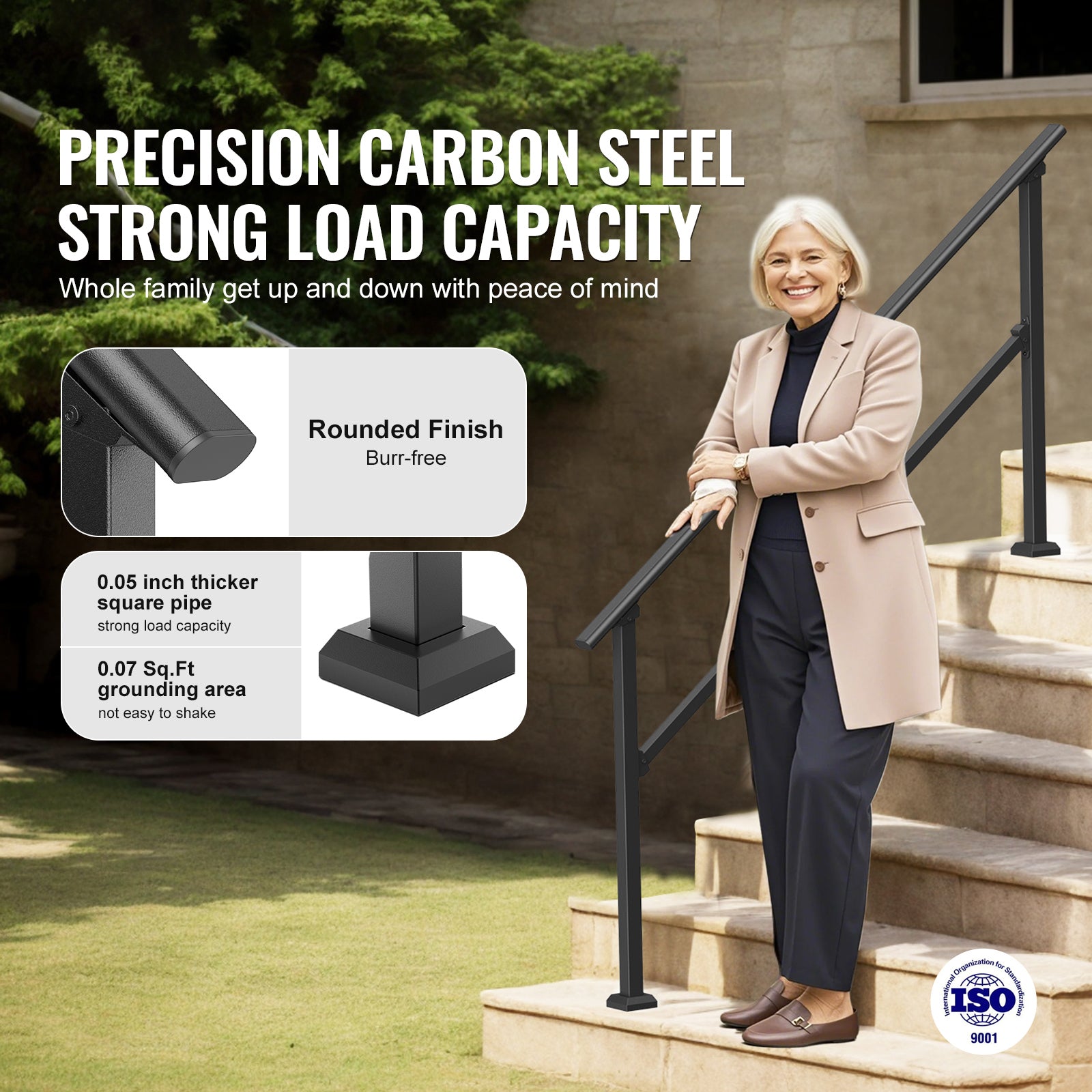 5-6 Handrails for Outdoor for Seniors Porch Deck Black Square Tube Steel