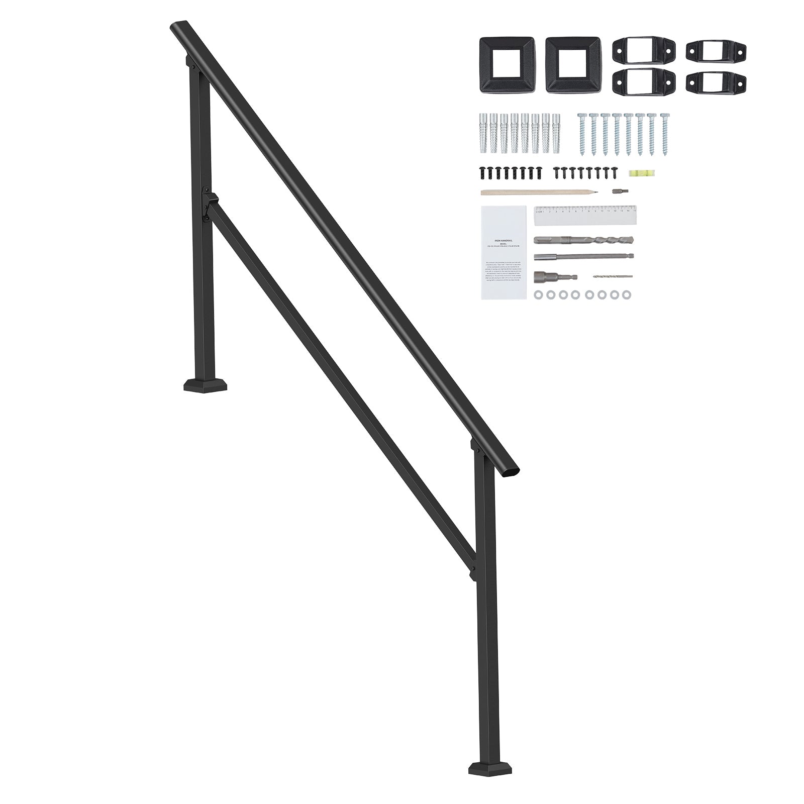 5-6 Handrails for Outdoor for Seniors Porch Deck Black Square Tube Steel