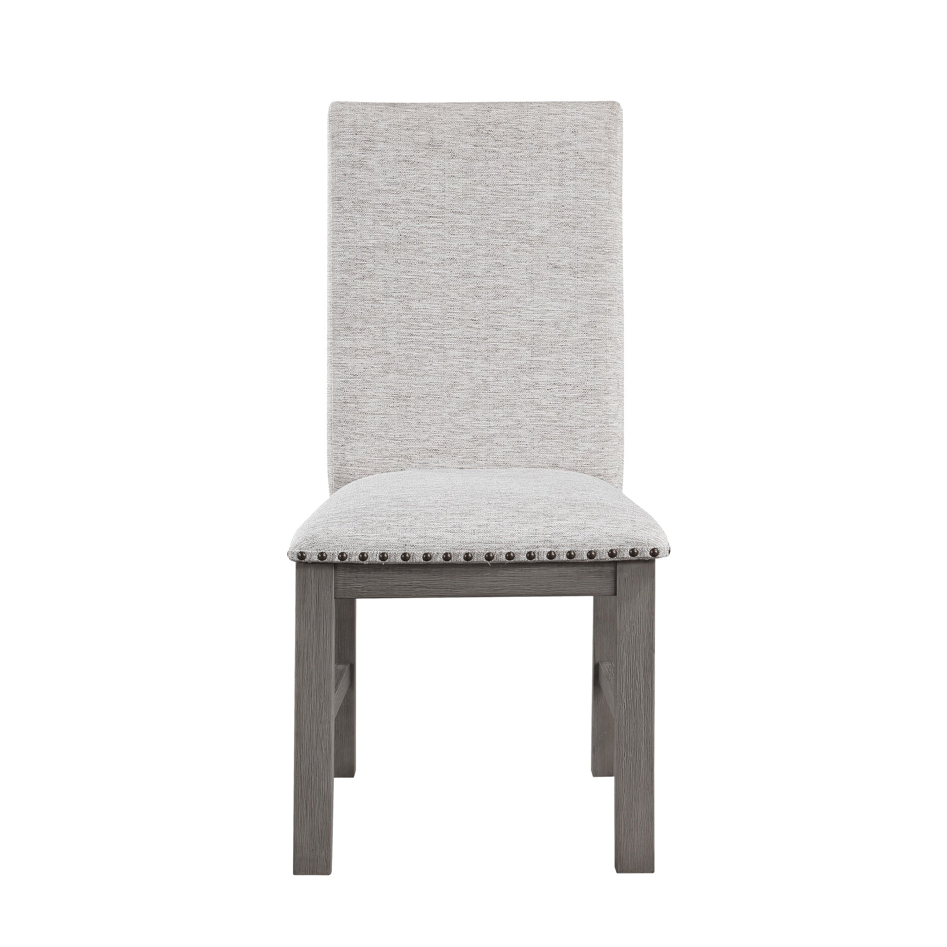 Dining Chairs 2pc Set Beige Fabric Upholstered Seat and Back Nailhead Trim Gray Finish Wood Frame Rustic Design Dining Furniture