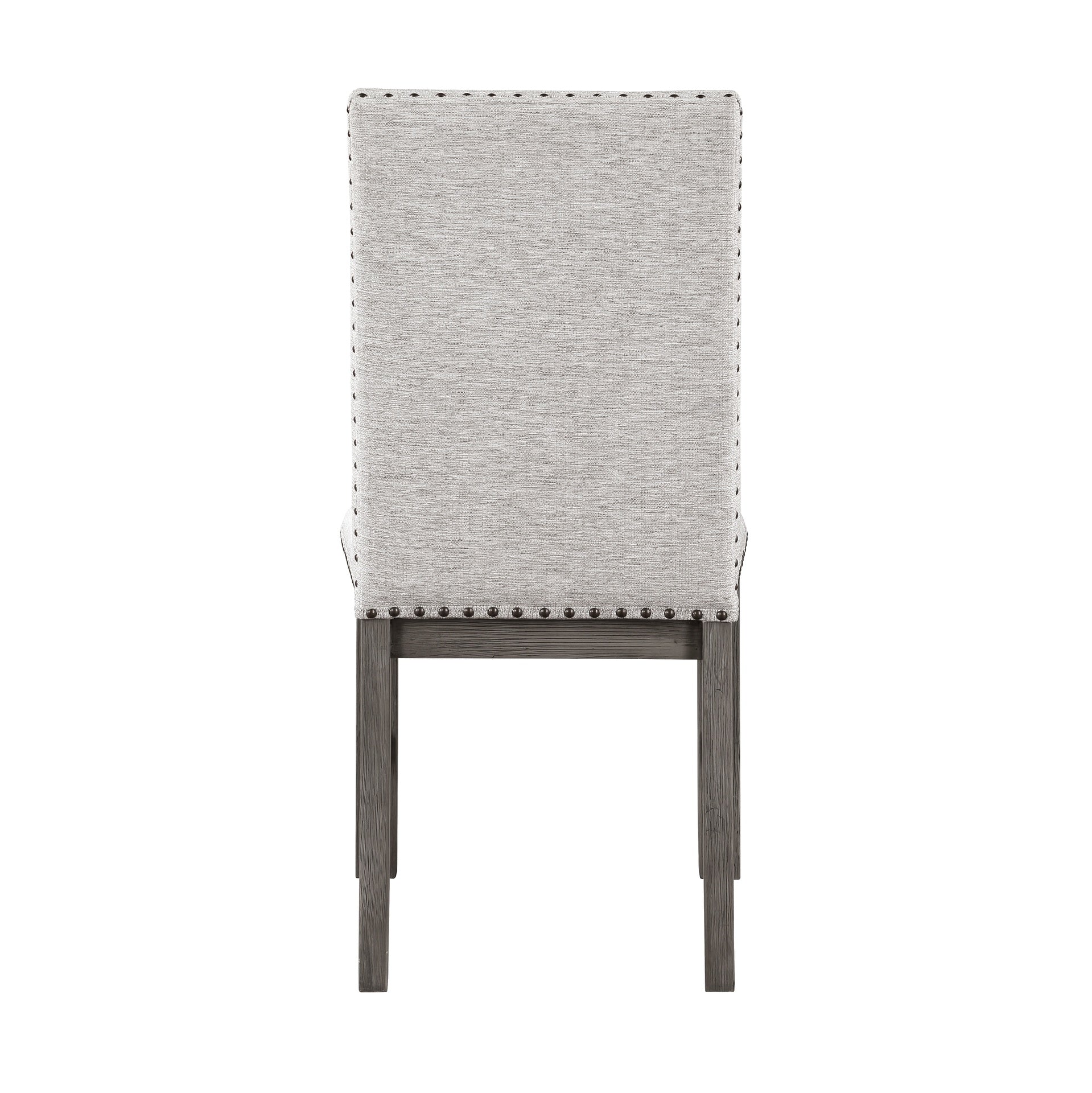 Dining Chairs 2pc Set Beige Fabric Upholstered Seat and Back Nailhead Trim Gray Finish Wood Frame Rustic Design Dining Furniture