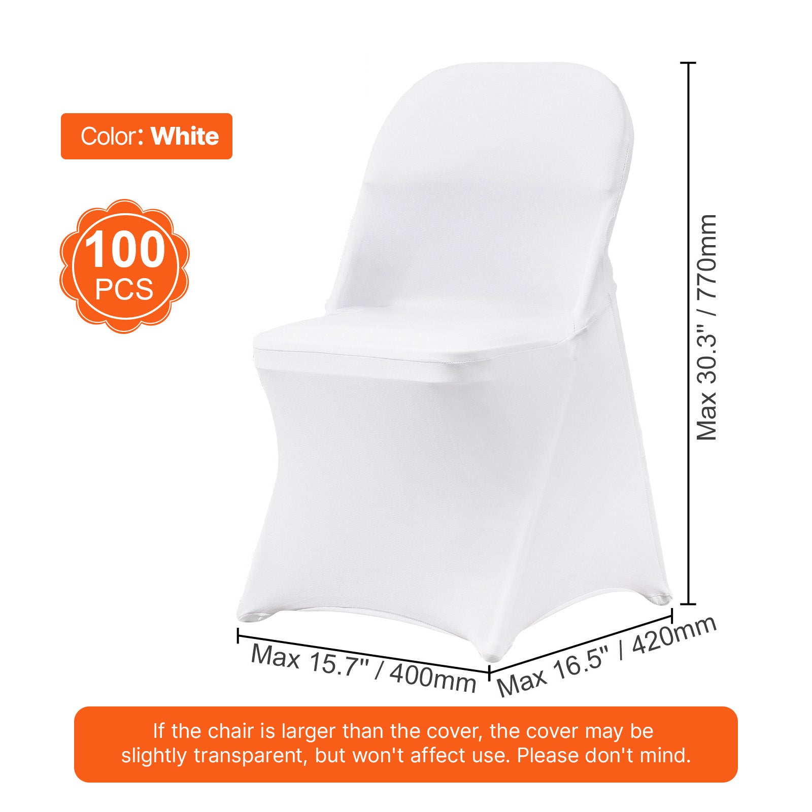 Stretch Spandex Folding Chair Covers, Universal Fitted Chair Cover, Removable Washable Protective Slipcovers, for Wedding, Holiday, Banquet, Party, Celebration, Dining (100PCS White)