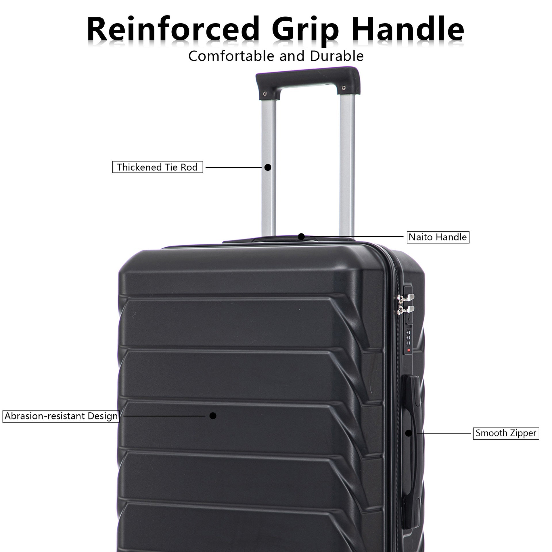 HIFINE TOURIST 20"/24"/28" 3 pcs/set in ABS Spinner Wheel Luggage, Matching Color , With Combination Lock (Black)
