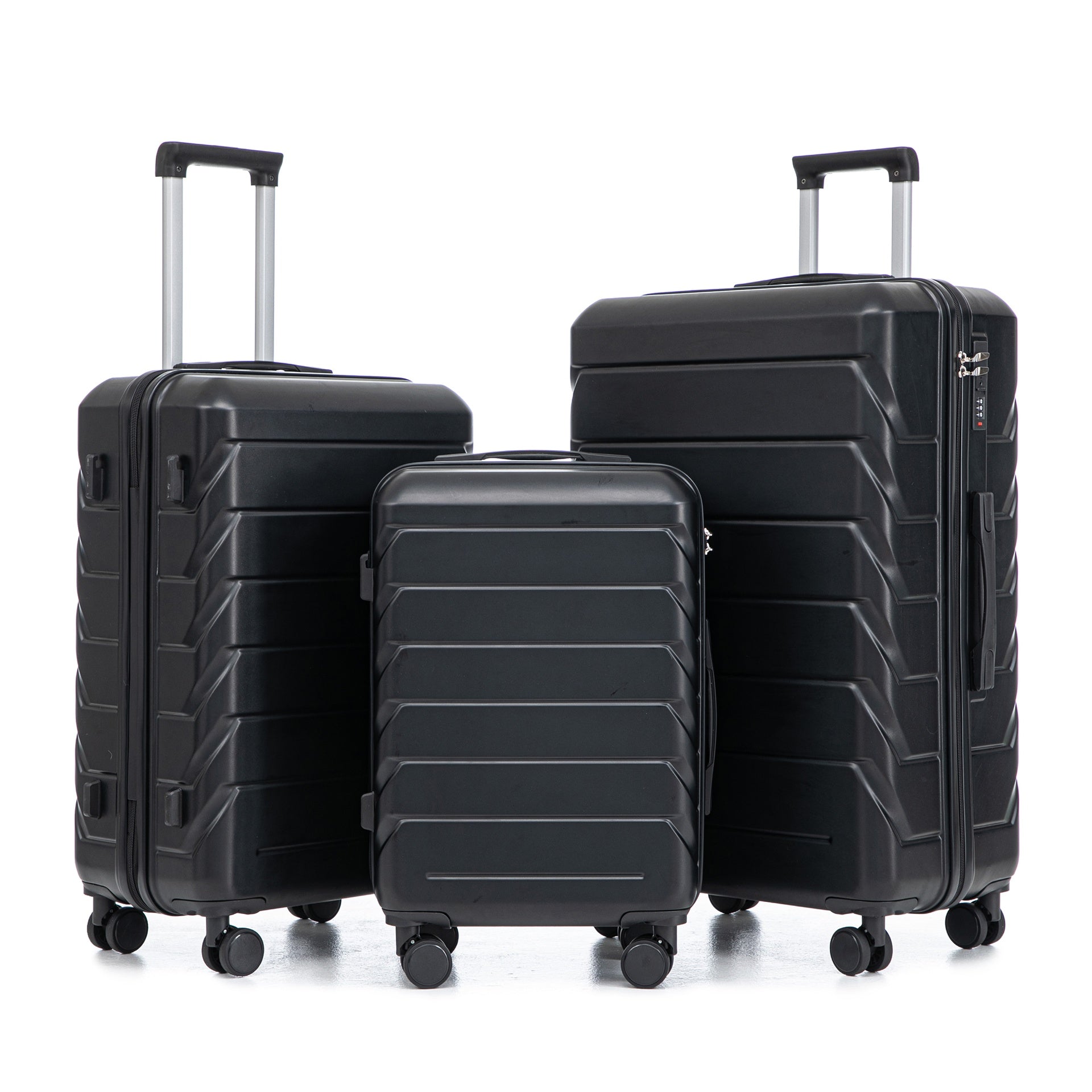 HIFINE TOURIST 20"/24"/28" 3 pcs/set in ABS Spinner Wheel Luggage, Matching Color , With Combination Lock (Black)