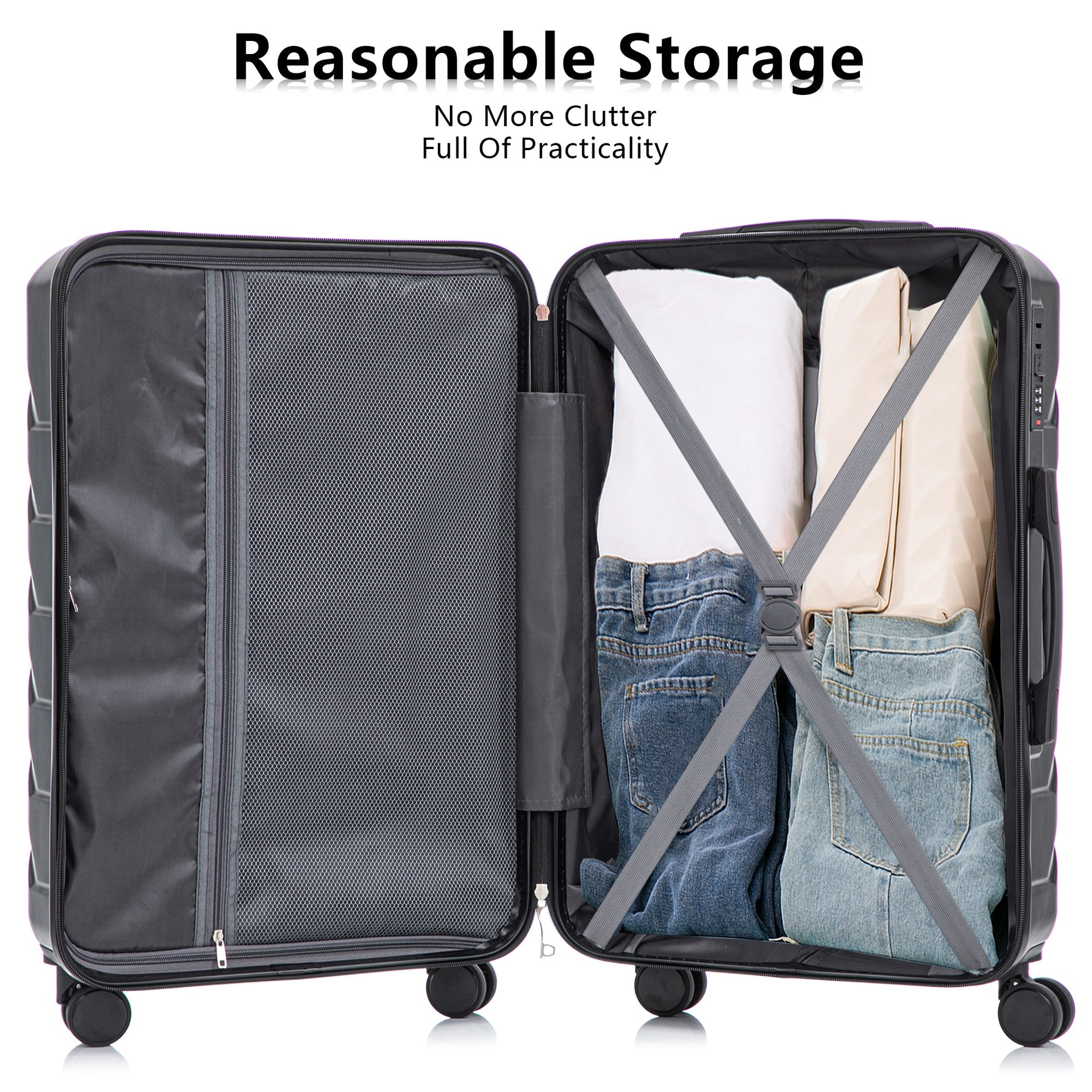 HIFINE TOURIST 20"/24"/28" 3 pcs/set in ABS Spinner Wheel Luggage, Matching Color , With Combination Lock (Black)