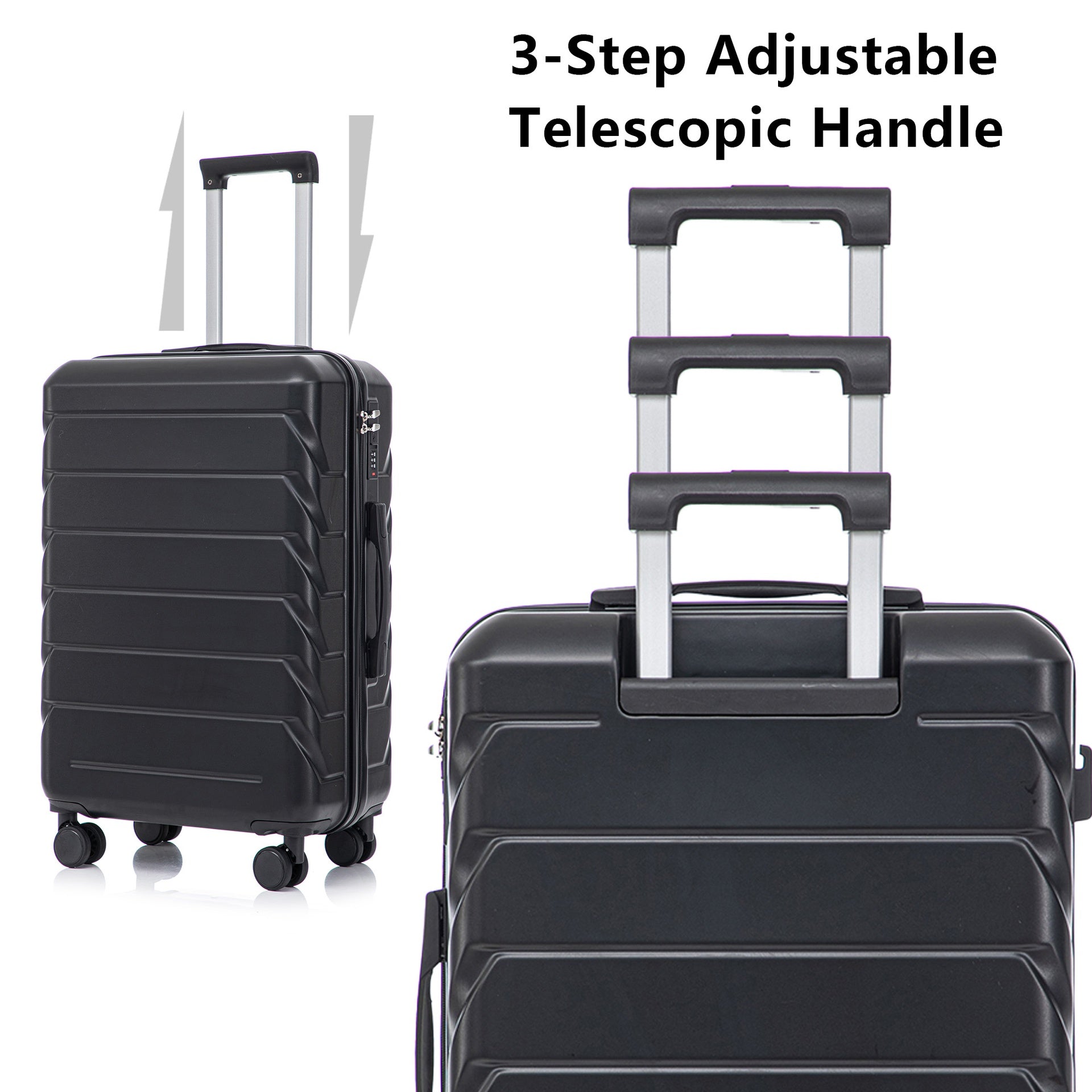 HIFINE TOURIST 20"/24"/28" 3 pcs/set in ABS Spinner Wheel Luggage, Matching Color , With Combination Lock (Black)