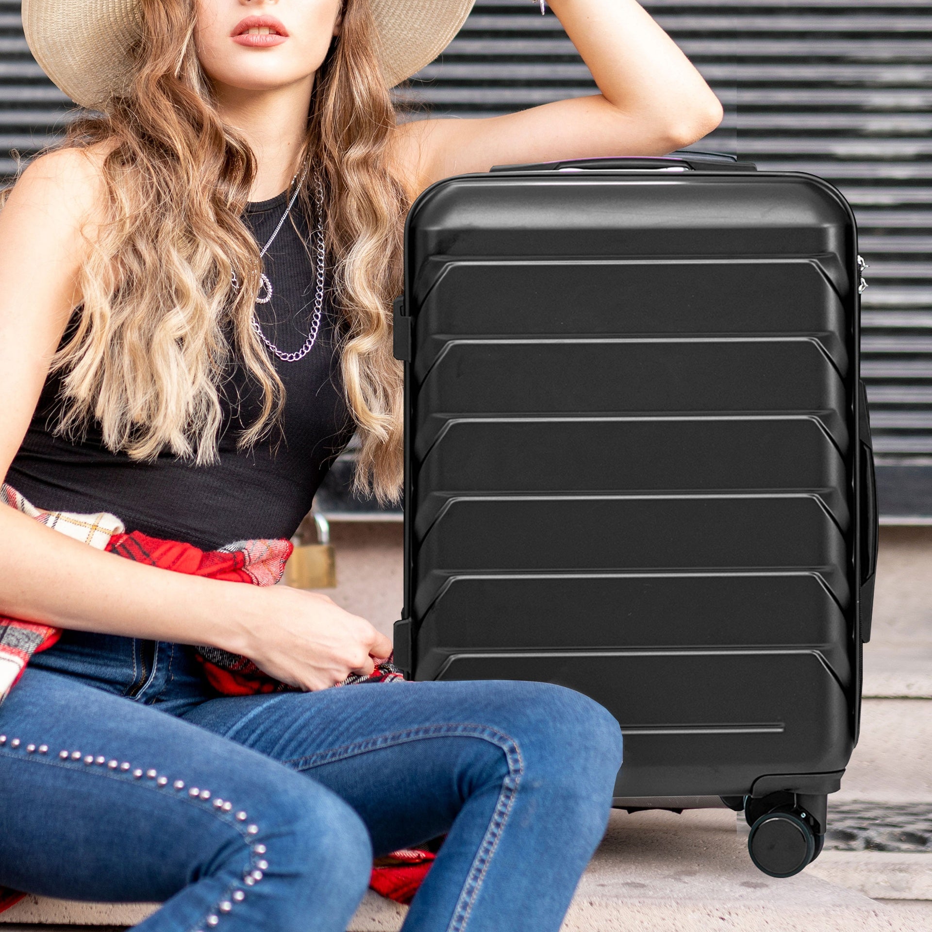 HIFINE TOURIST 20"/24"/28" 3 pcs/set in ABS Spinner Wheel Luggage, Matching Color , With Combination Lock (Black)