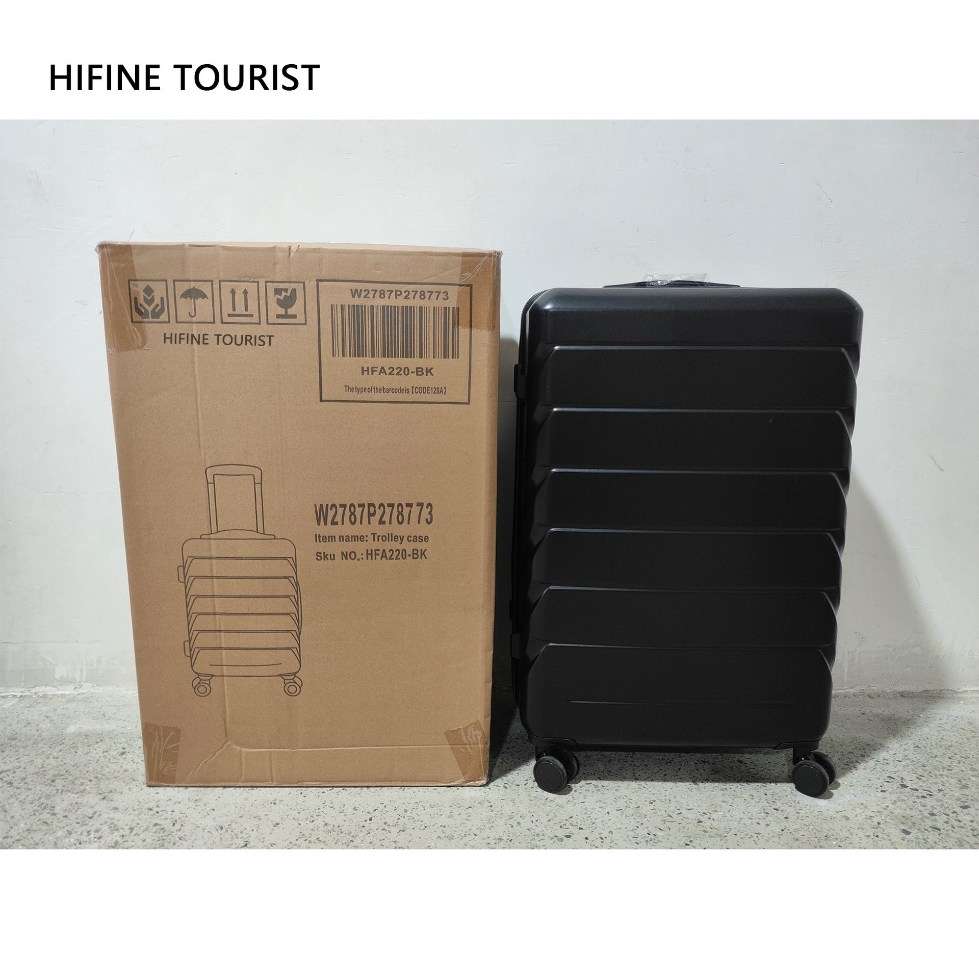 HIFINE TOURIST 20"/24"/28" 3 pcs/set in ABS Spinner Wheel Luggage, Matching Color , With Combination Lock (Black)