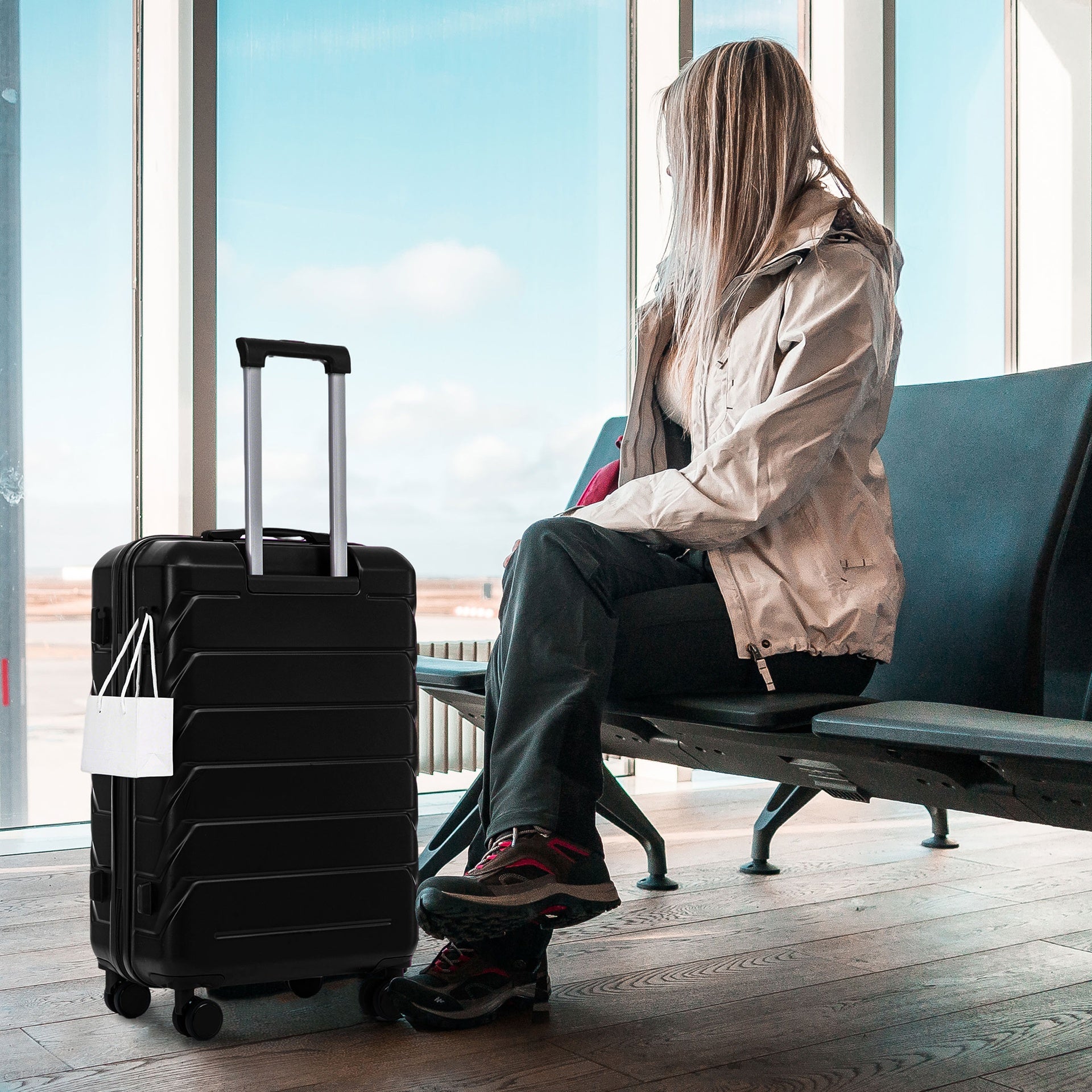 HIFINE TOURIST 20"/24"/28" 3 pcs/set in ABS Spinner Wheel Luggage, Matching Color , With Combination Lock (Black)